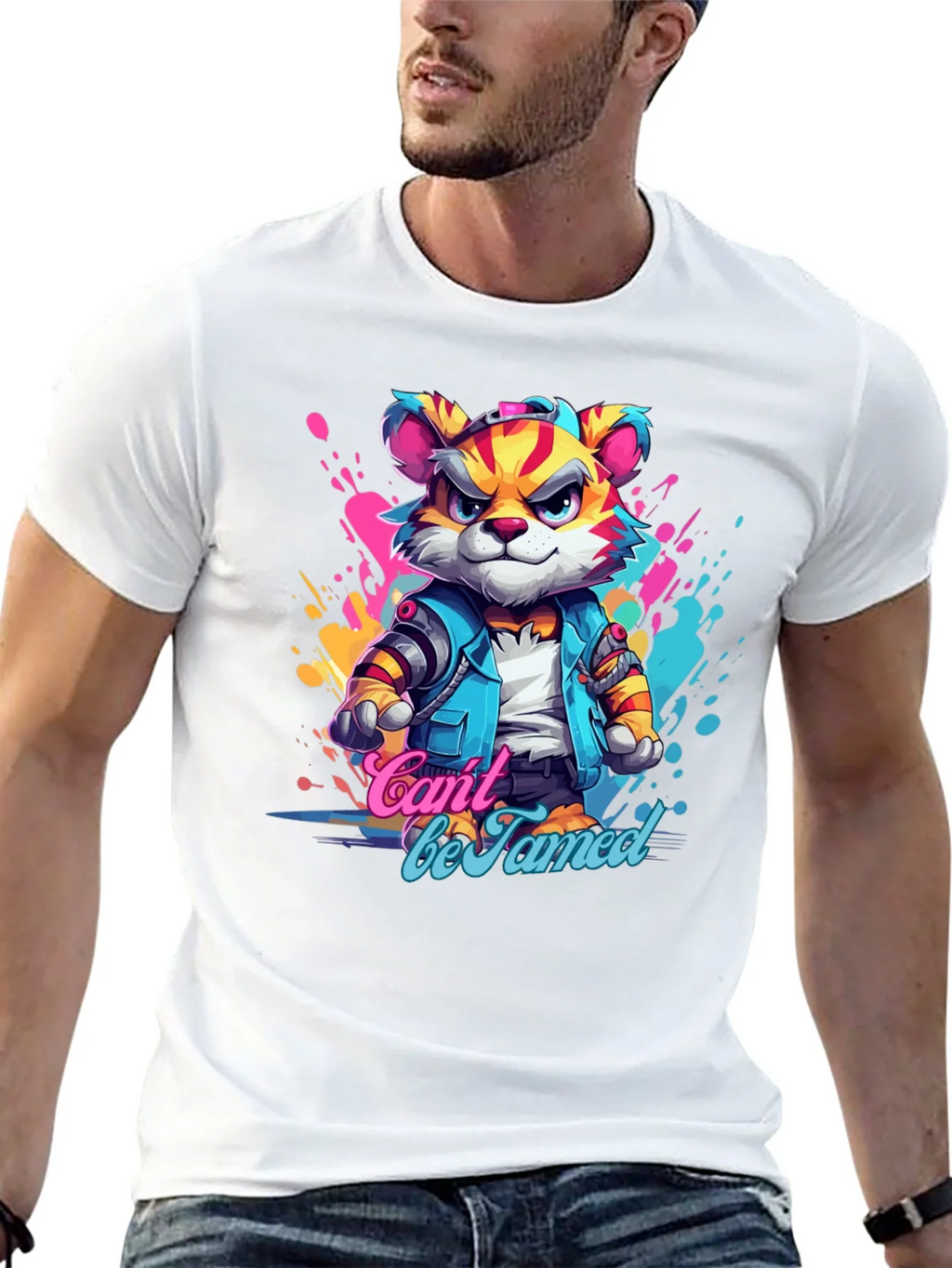 Cool Cant Be Tamed Tiger Graphic Black T-Shirt