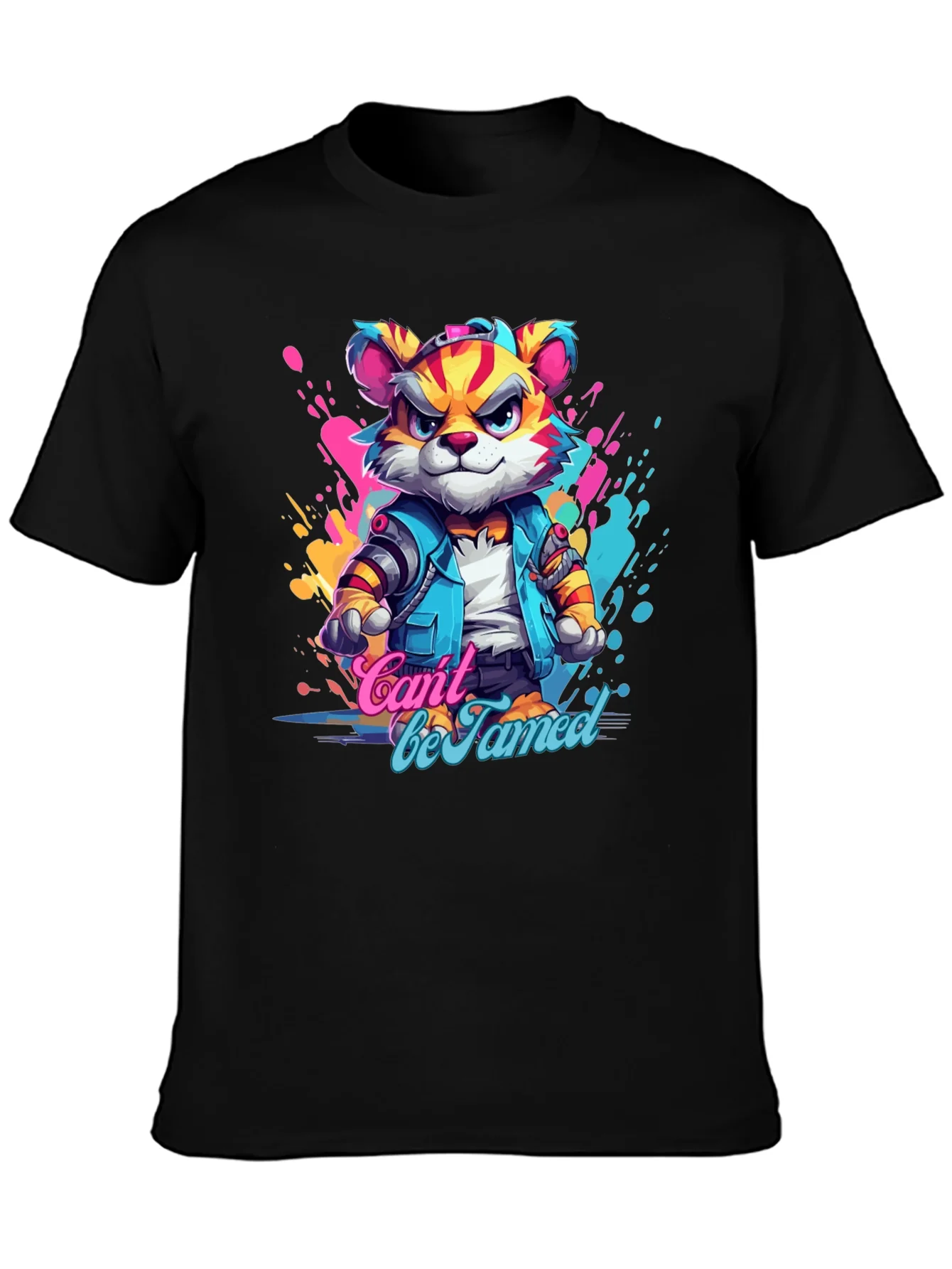 Cool Cant Be Tamed Tiger Graphic Black T-Shirt