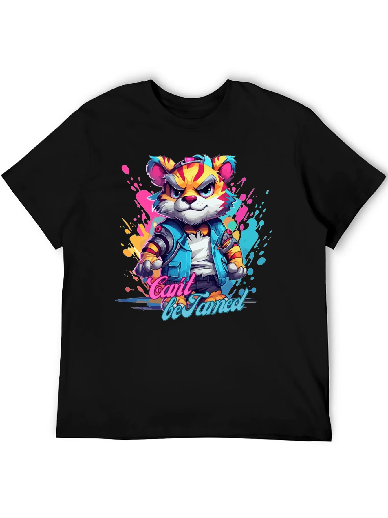 Cool Cant Be Tamed Tiger Graphic Black T-Shirt