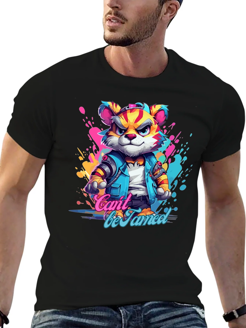 Cool Cant Be Tamed Tiger Graphic Black T-Shirt