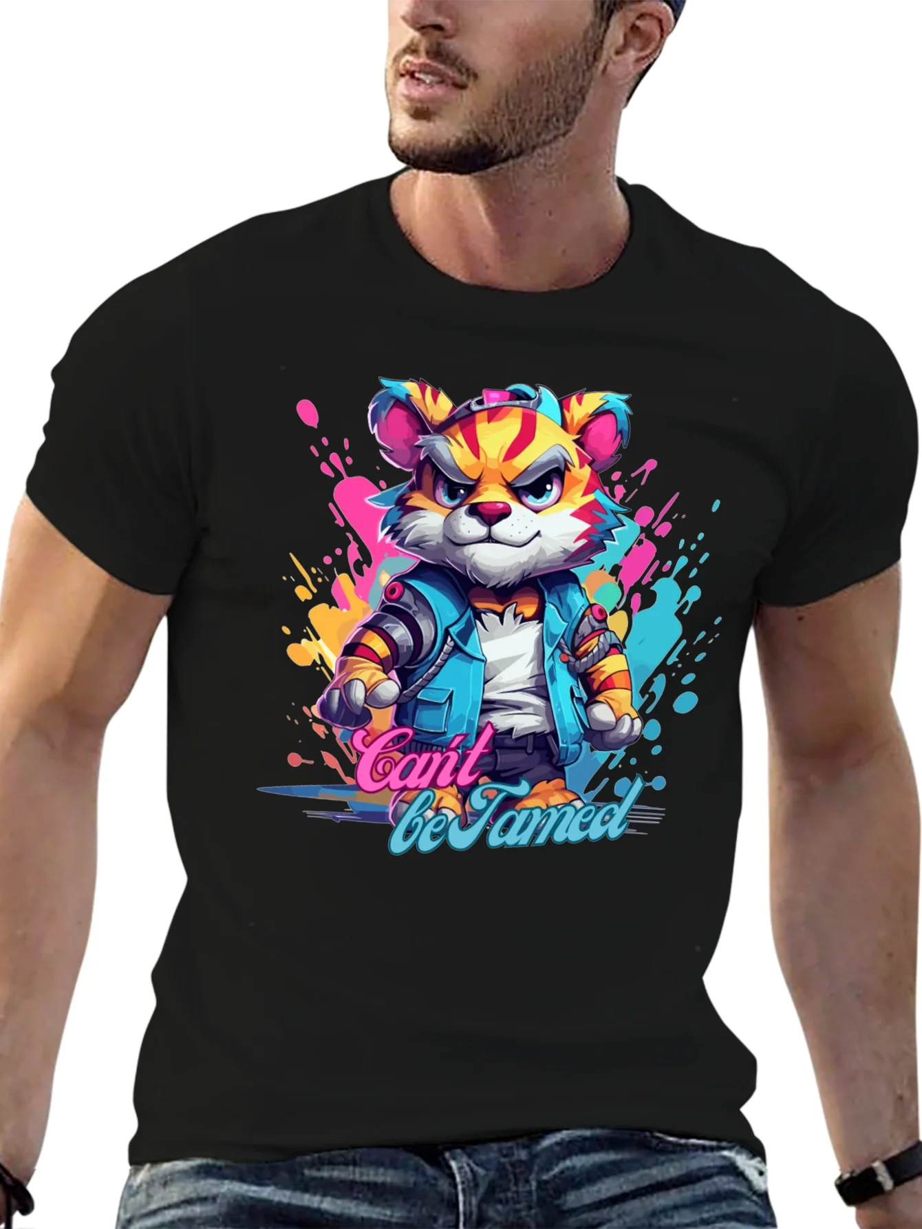 Cool Cant Be Tamed Tiger Graphic Black T-Shirt