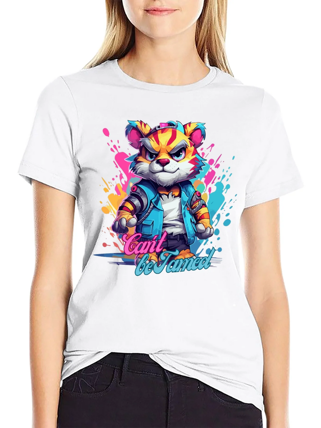 Cool Cant Be Tamed Tiger Graphic Black T-Shirt
