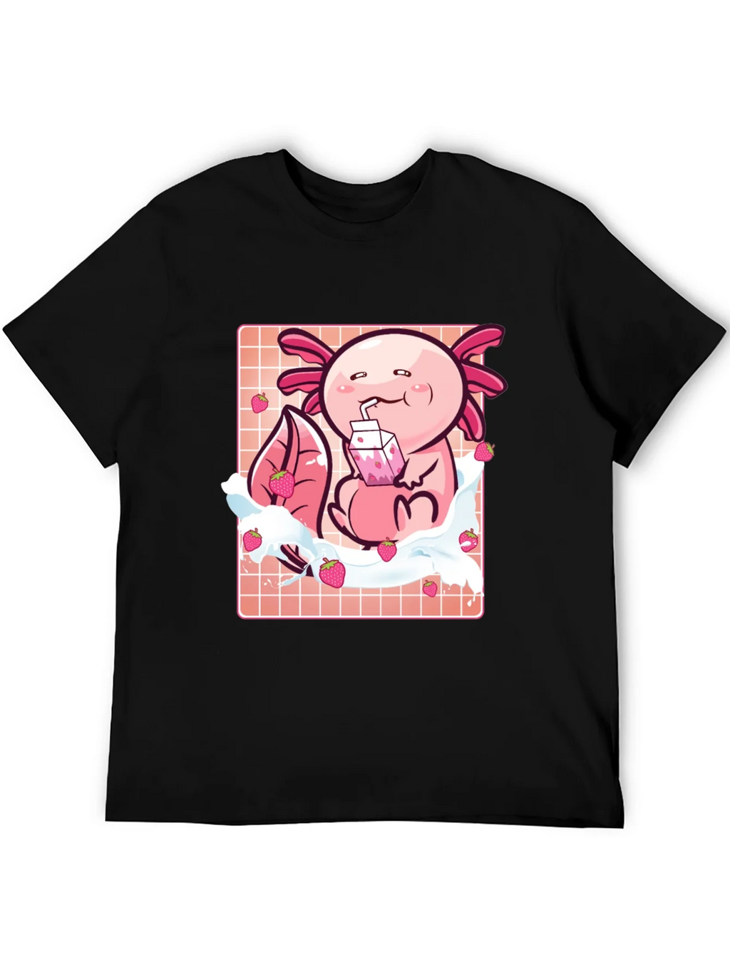 Axolotl Strawberry Milk T-Shirt - Kawaii Pink Cute