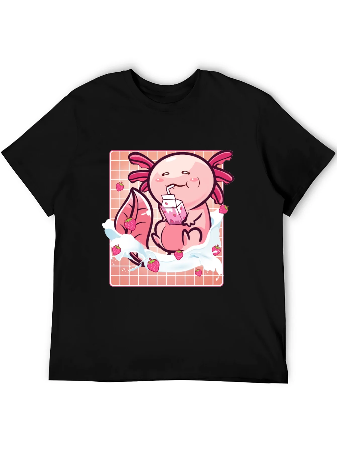 Axolotl Strawberry Milk T-Shirt - Kawaii Pink Cute