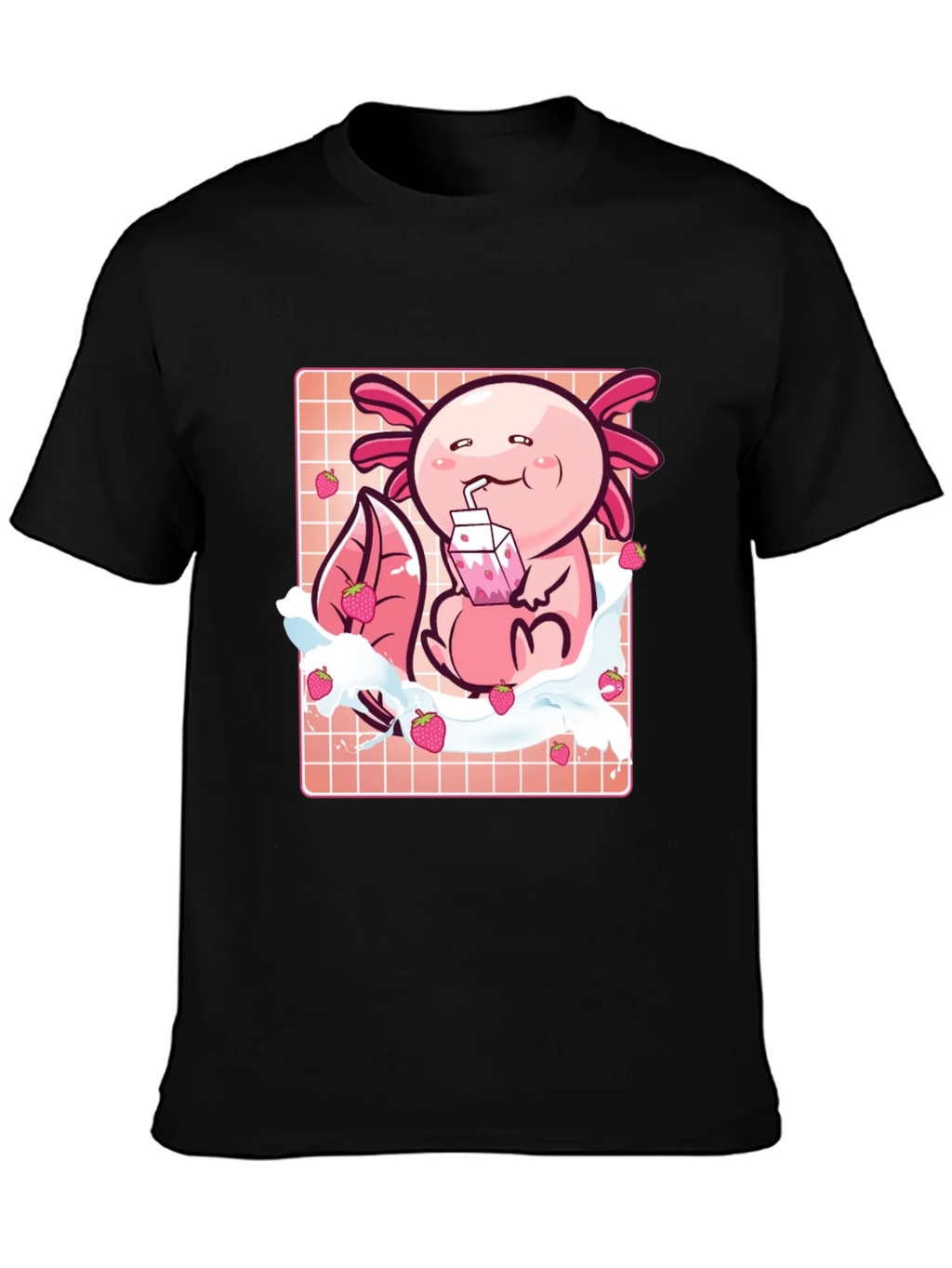 Axolotl Strawberry Milk T-Shirt - Kawaii Pink Cute