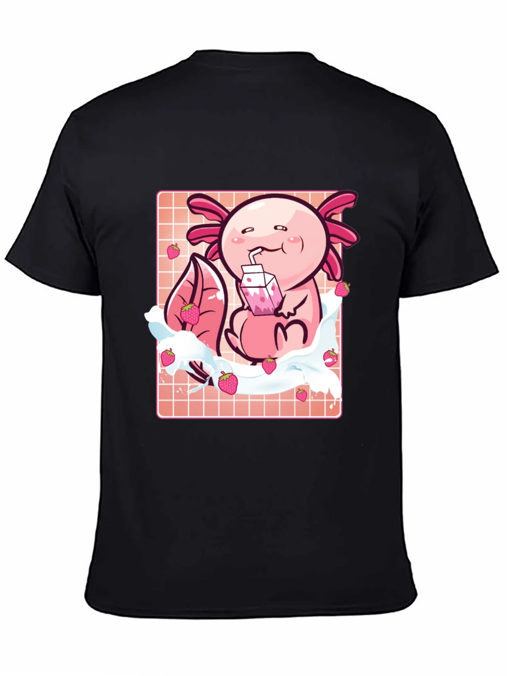 Axolotl Strawberry Milk T-Shirt - Kawaii Pink Cute