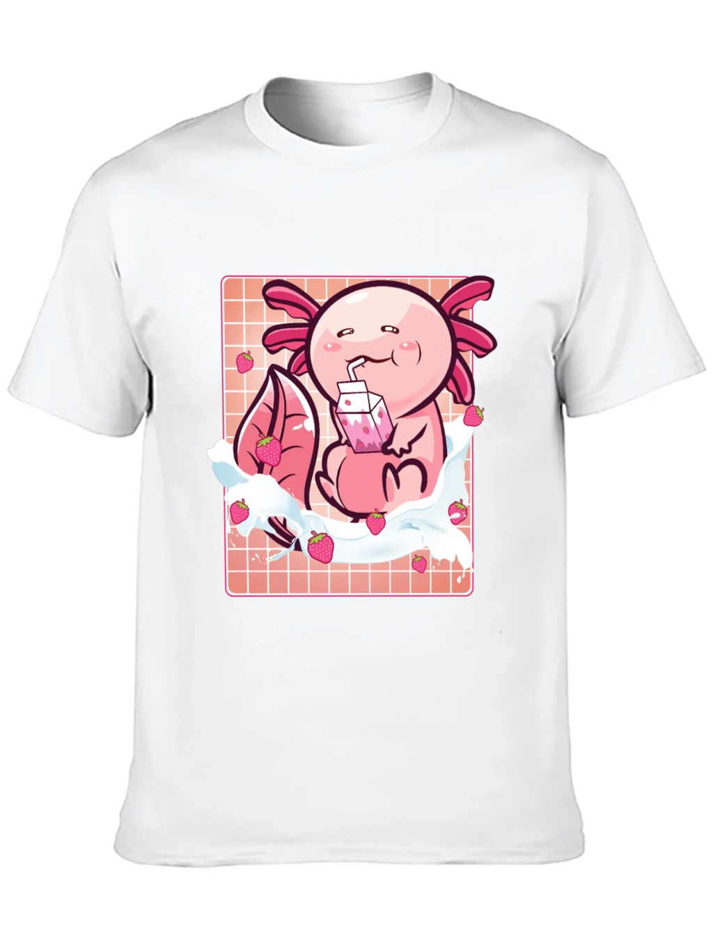 Axolotl Strawberry Milk T-Shirt - Kawaii Pink Cute