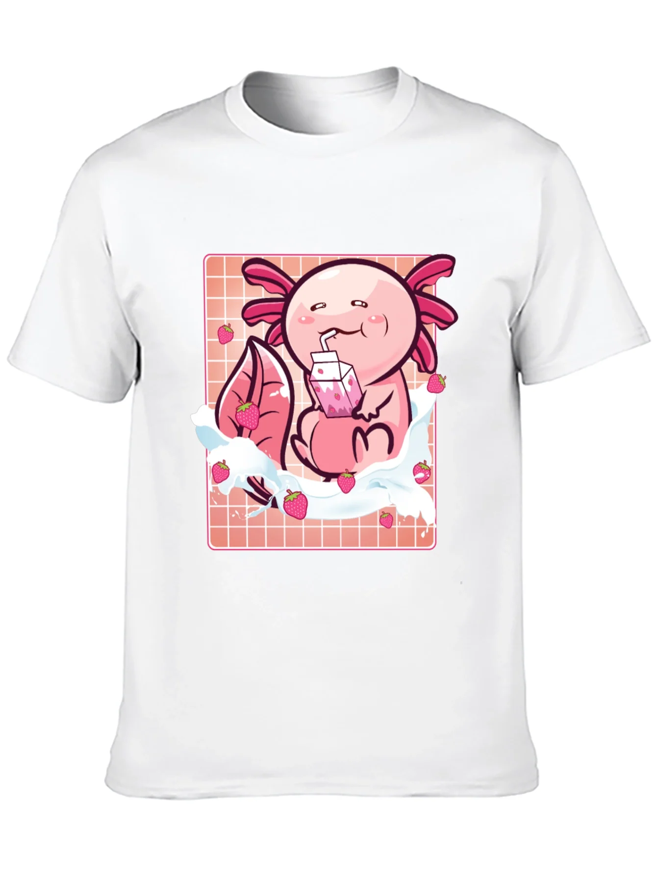 Axolotl Strawberry Milk T-Shirt - Kawaii Pink Cute