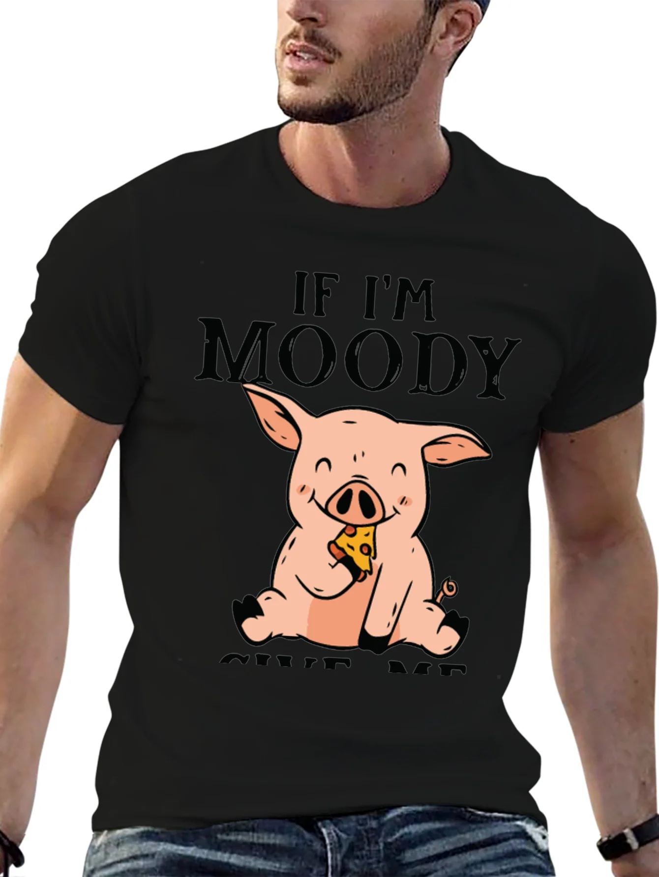 Moody Pig Pizza T-Shirt - Funny Graphic Tee