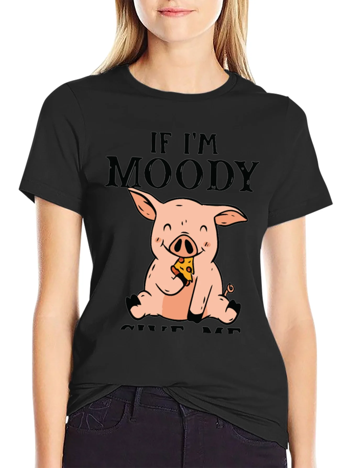 Moody Pig Pizza T-Shirt - Funny Graphic Tee