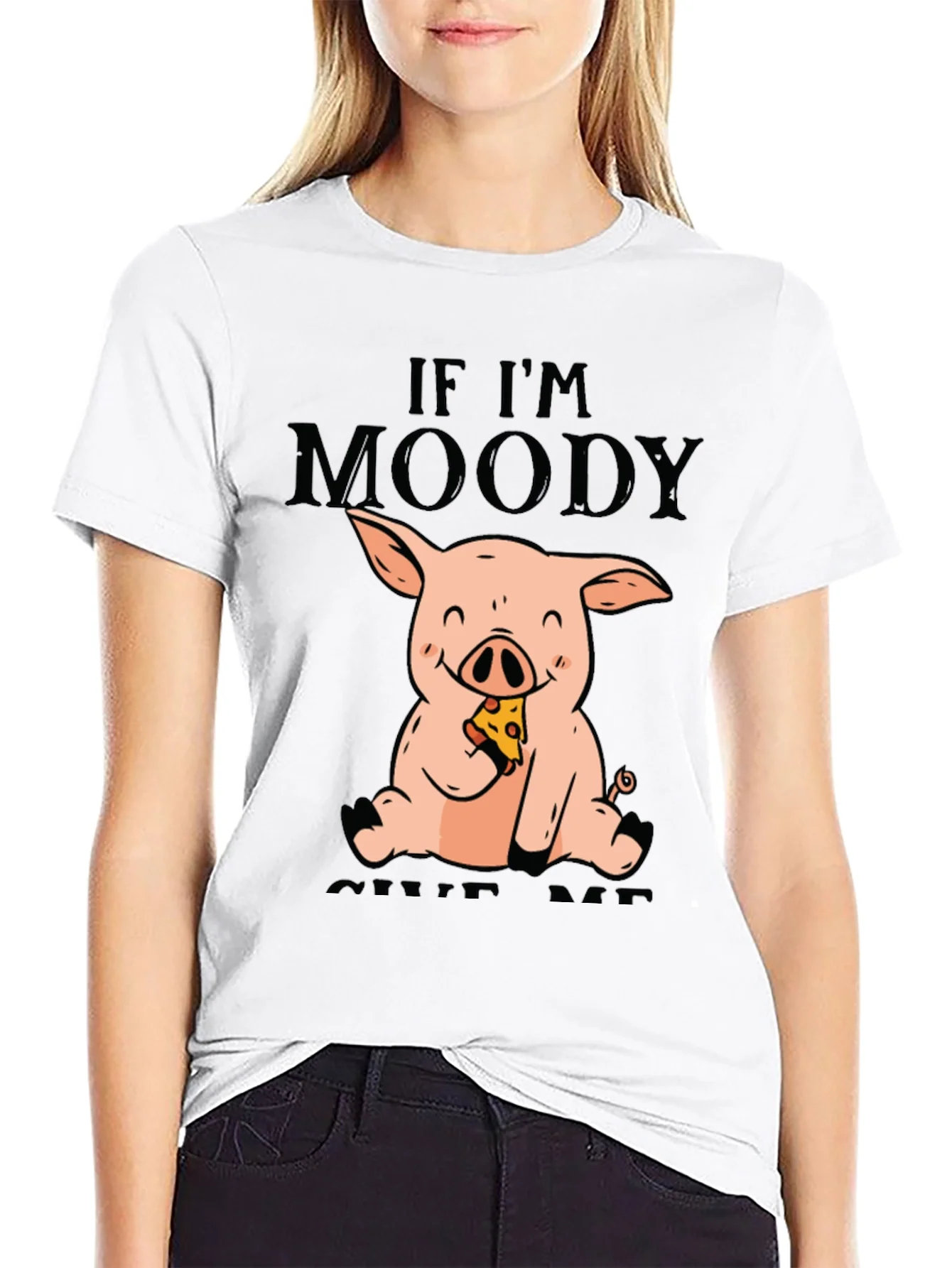 Moody Pig Pizza T-Shirt - Funny Graphic Tee