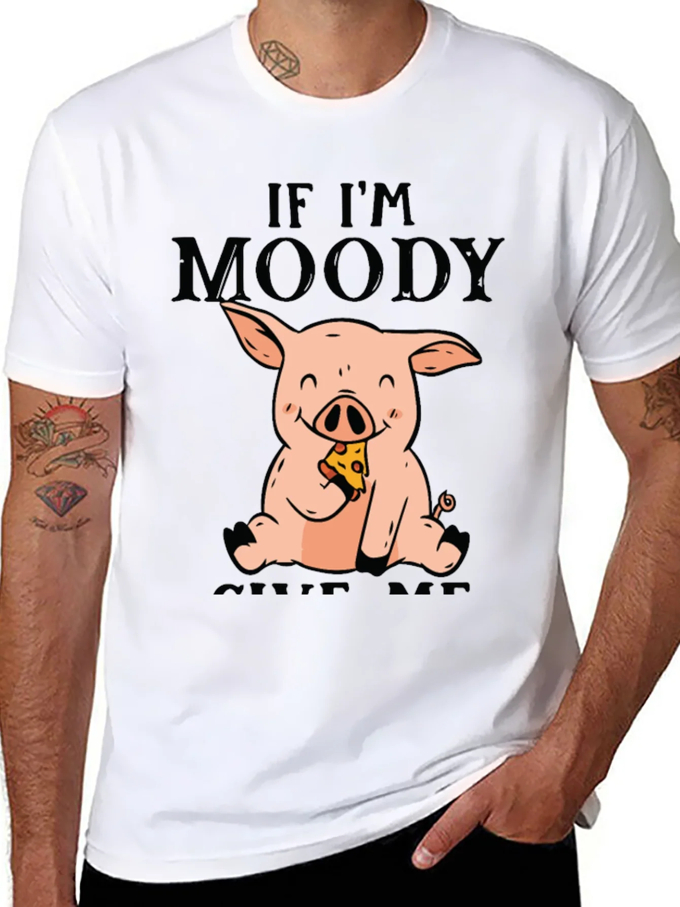 Moody Pig Pizza T-Shirt - Funny Graphic Tee