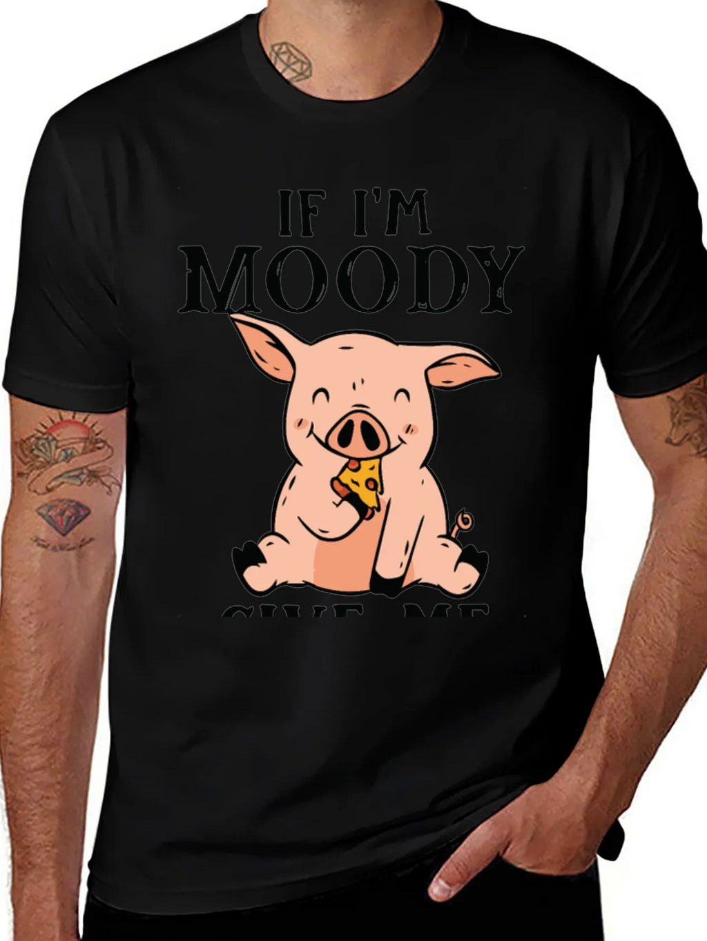 Moody Pig Pizza T-Shirt - Funny Graphic Tee