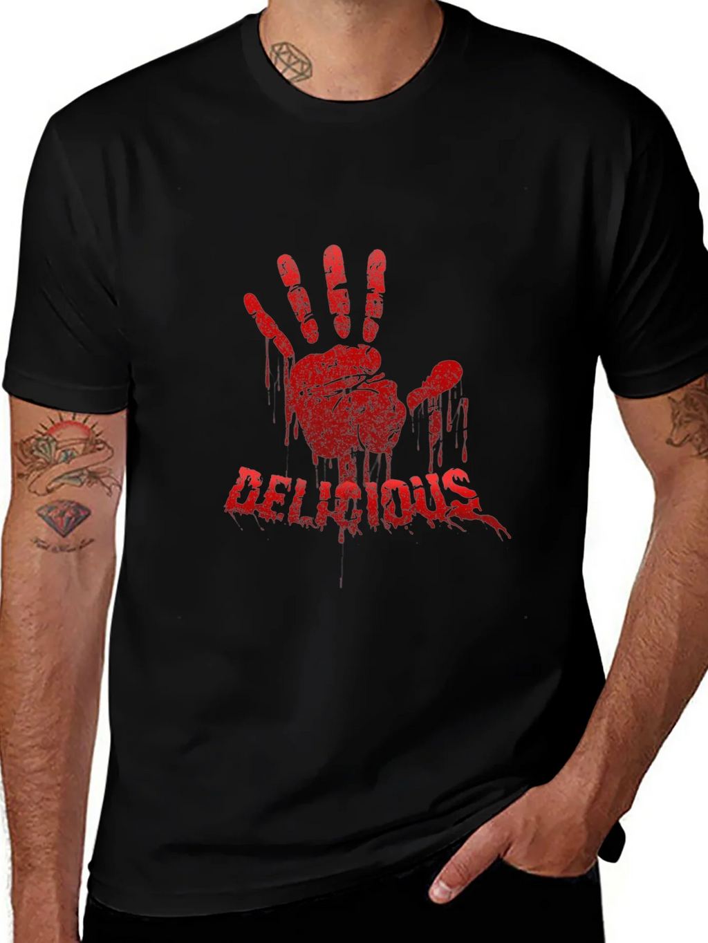 Bloody Handprint Delicious T-Shirt - Black