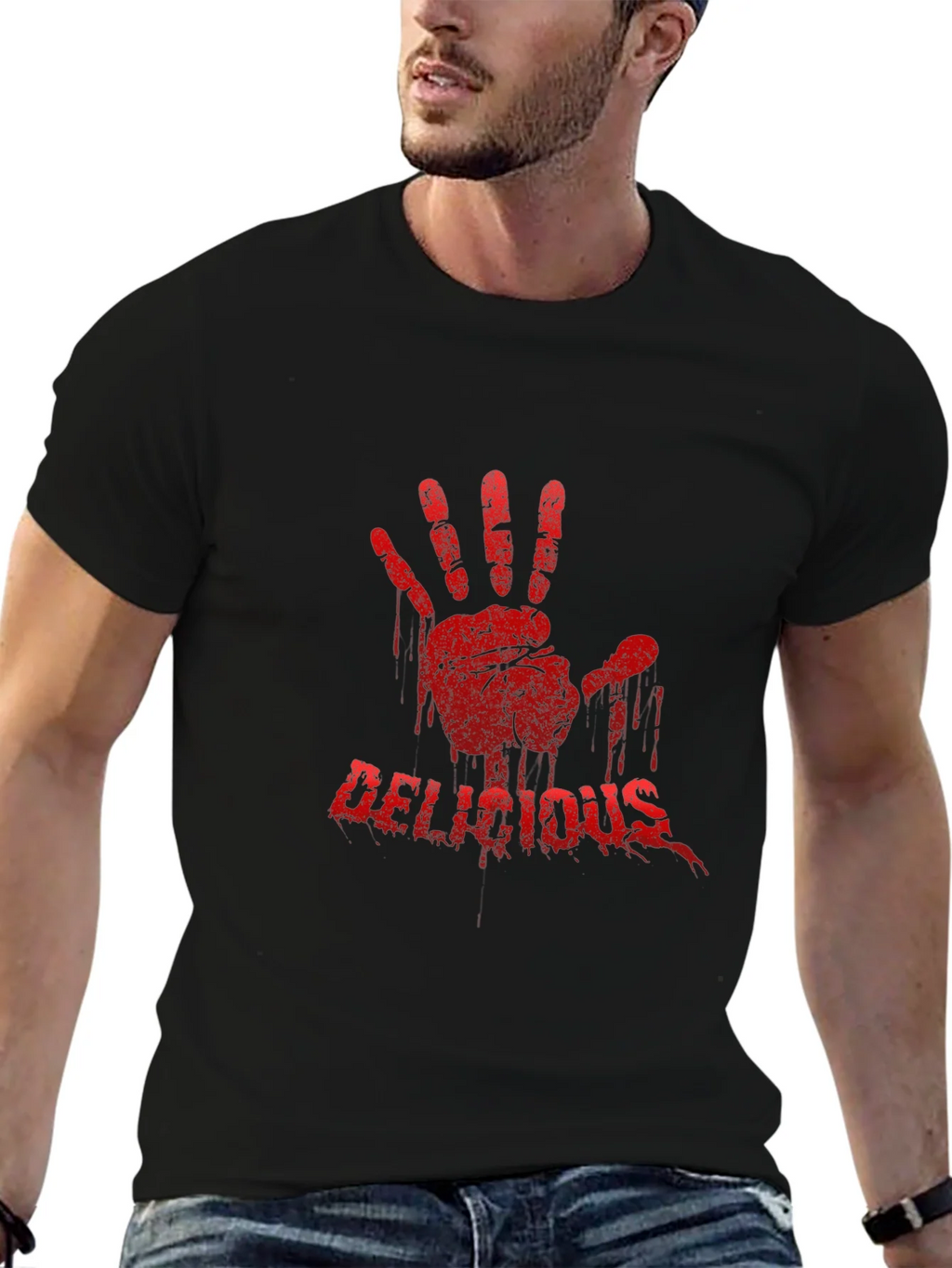 Bloody Handprint Delicious T-Shirt - Black