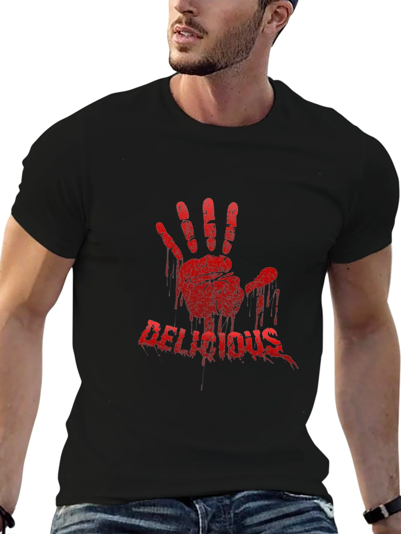 Bloody Handprint Delicious T-Shirt - Black