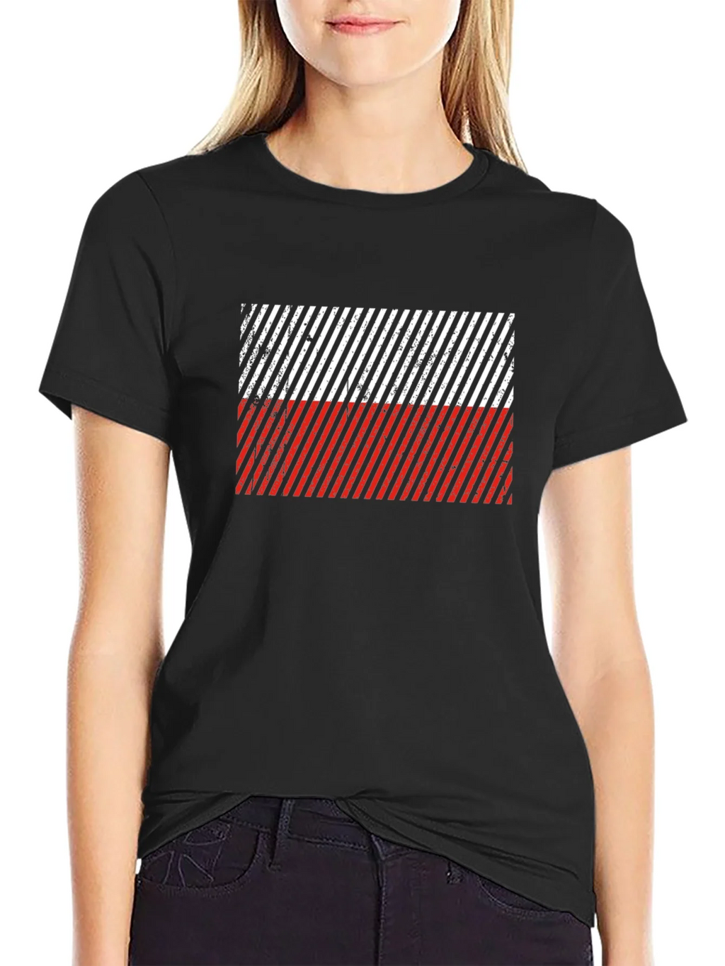 Poland Flag Diagonal Stripe Black T-Shirt