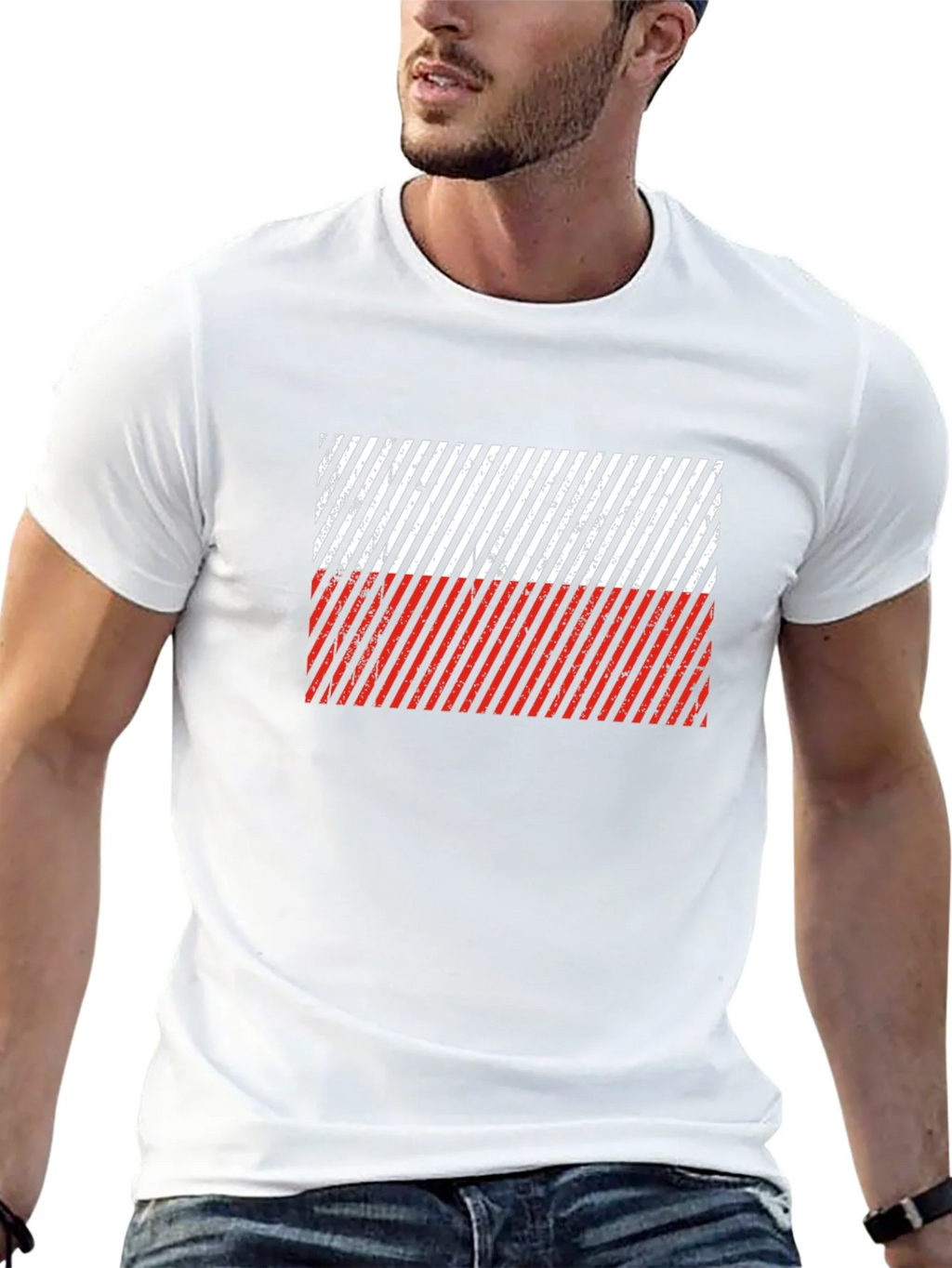 Poland Flag Diagonal Stripe Black T-Shirt