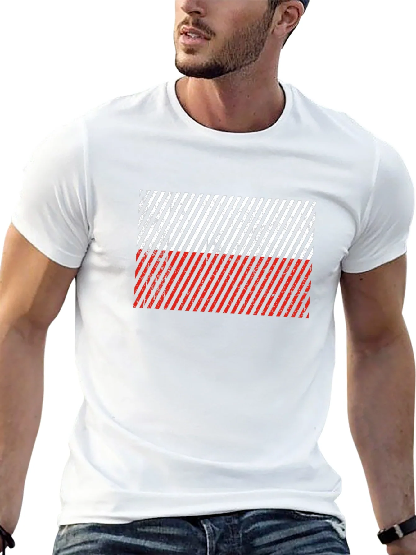Poland Flag Diagonal Stripe Black T-Shirt