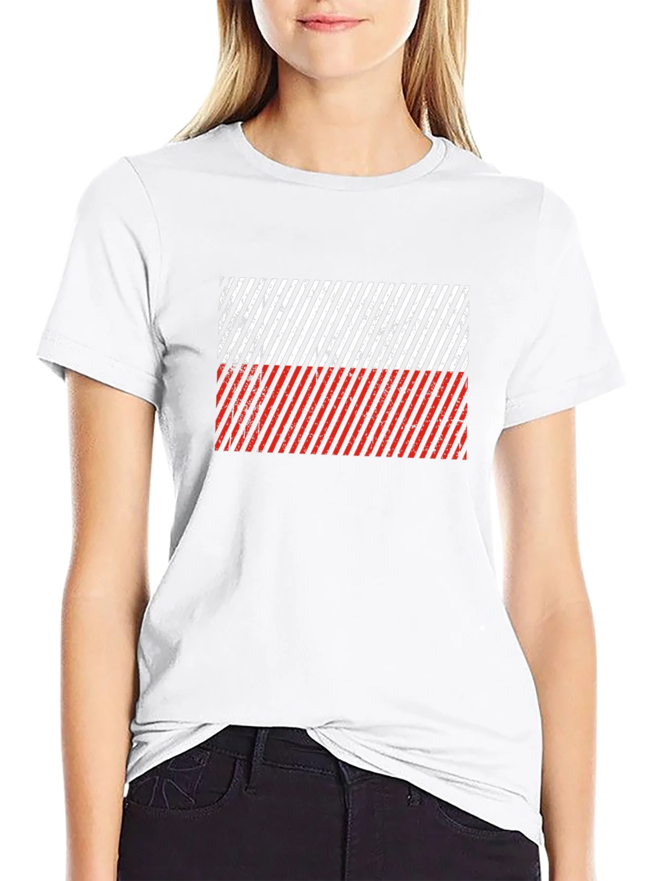 Poland Flag Diagonal Stripe Black T-Shirt