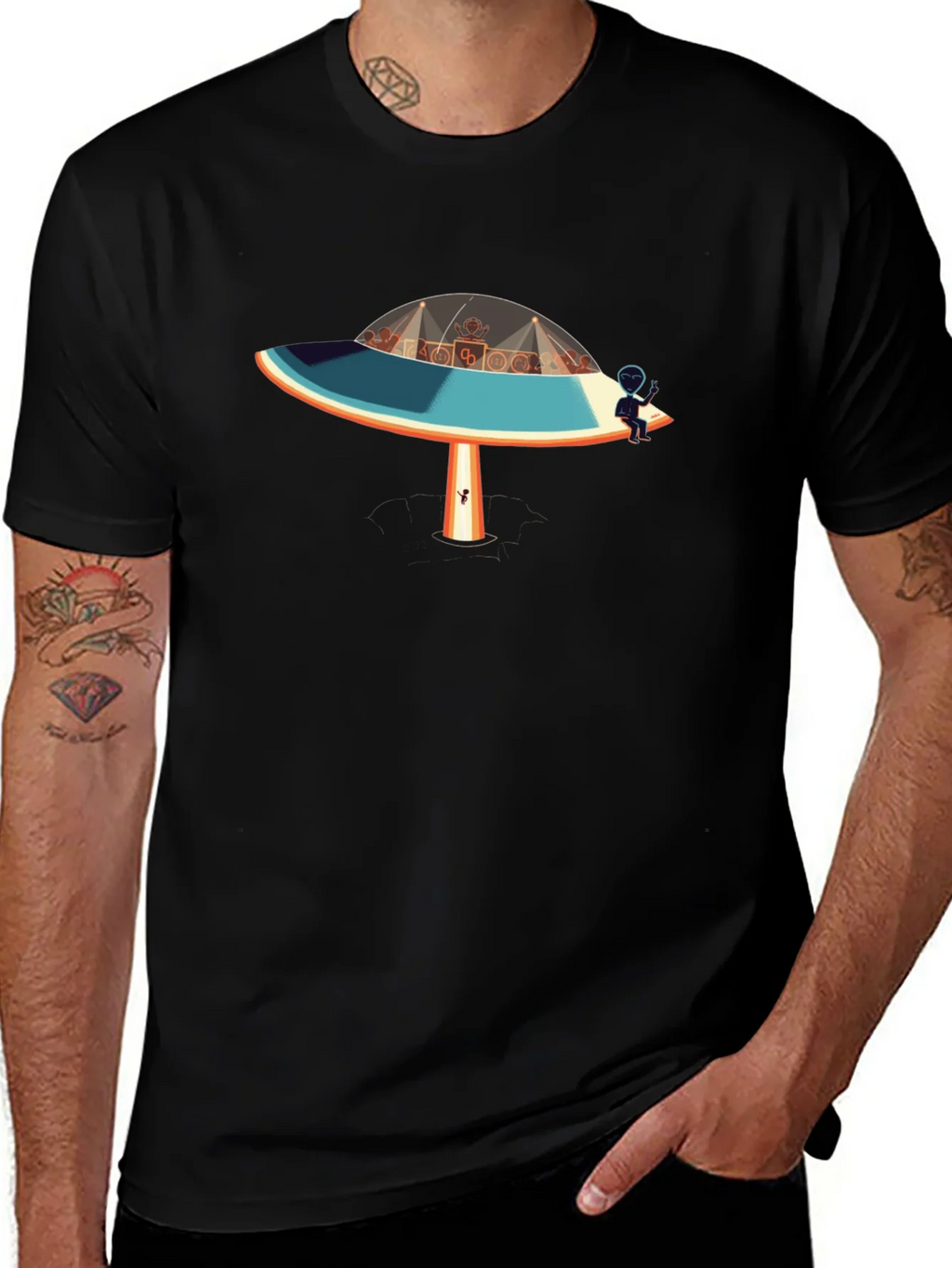 UFO Alien Party Black T-Shirt