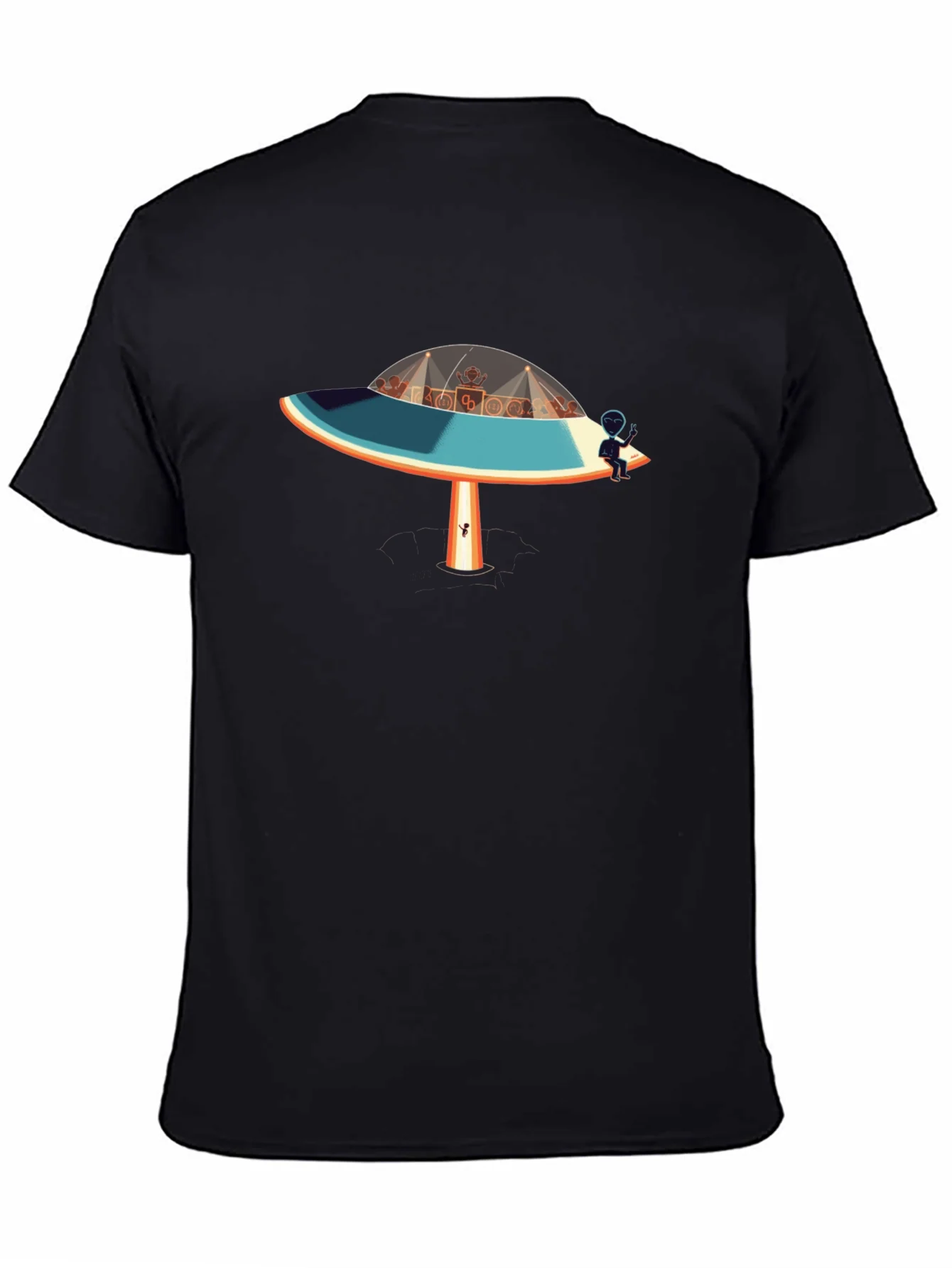 UFO Alien Party Black T-Shirt