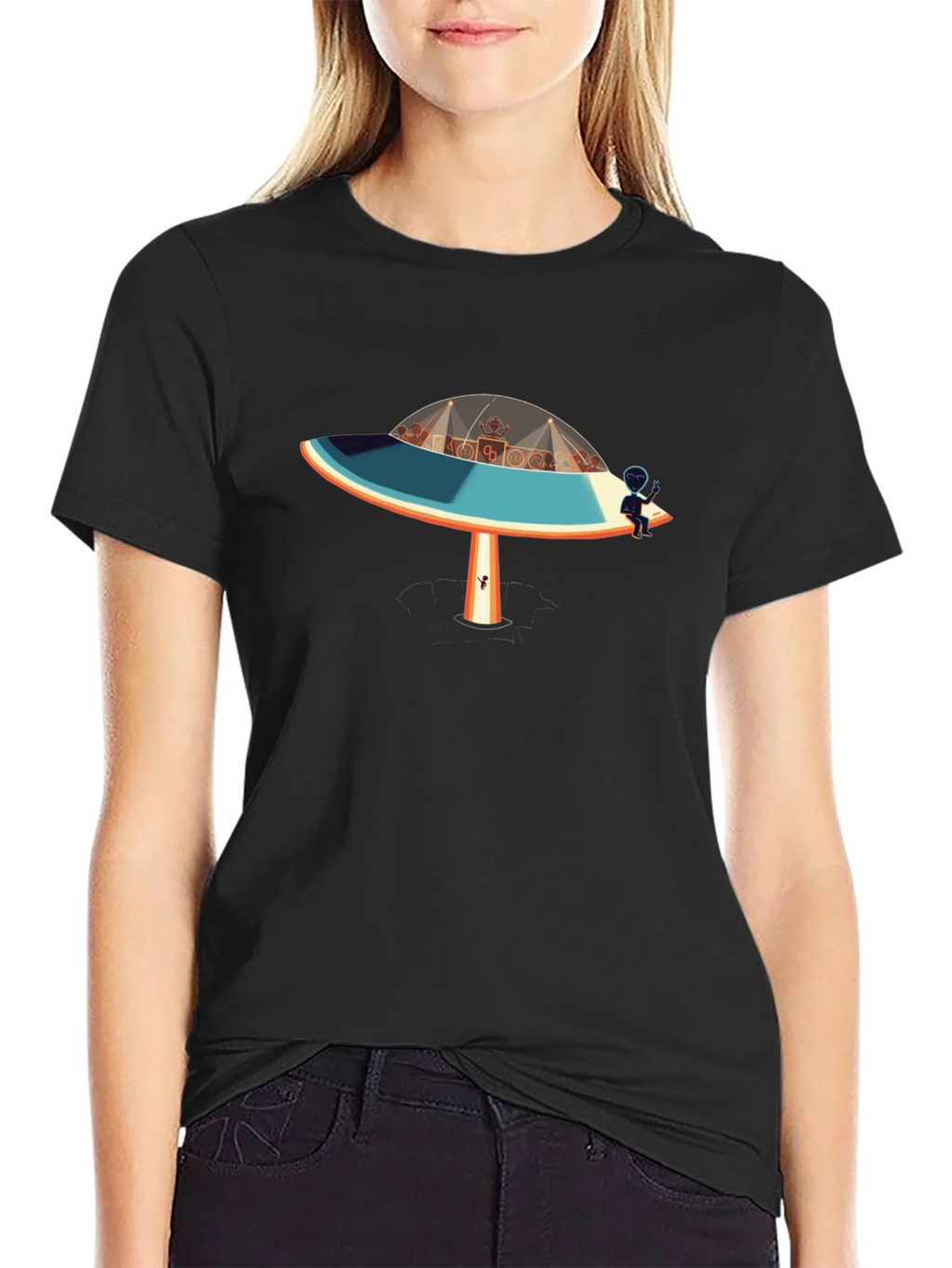 UFO Alien Party Black T-Shirt