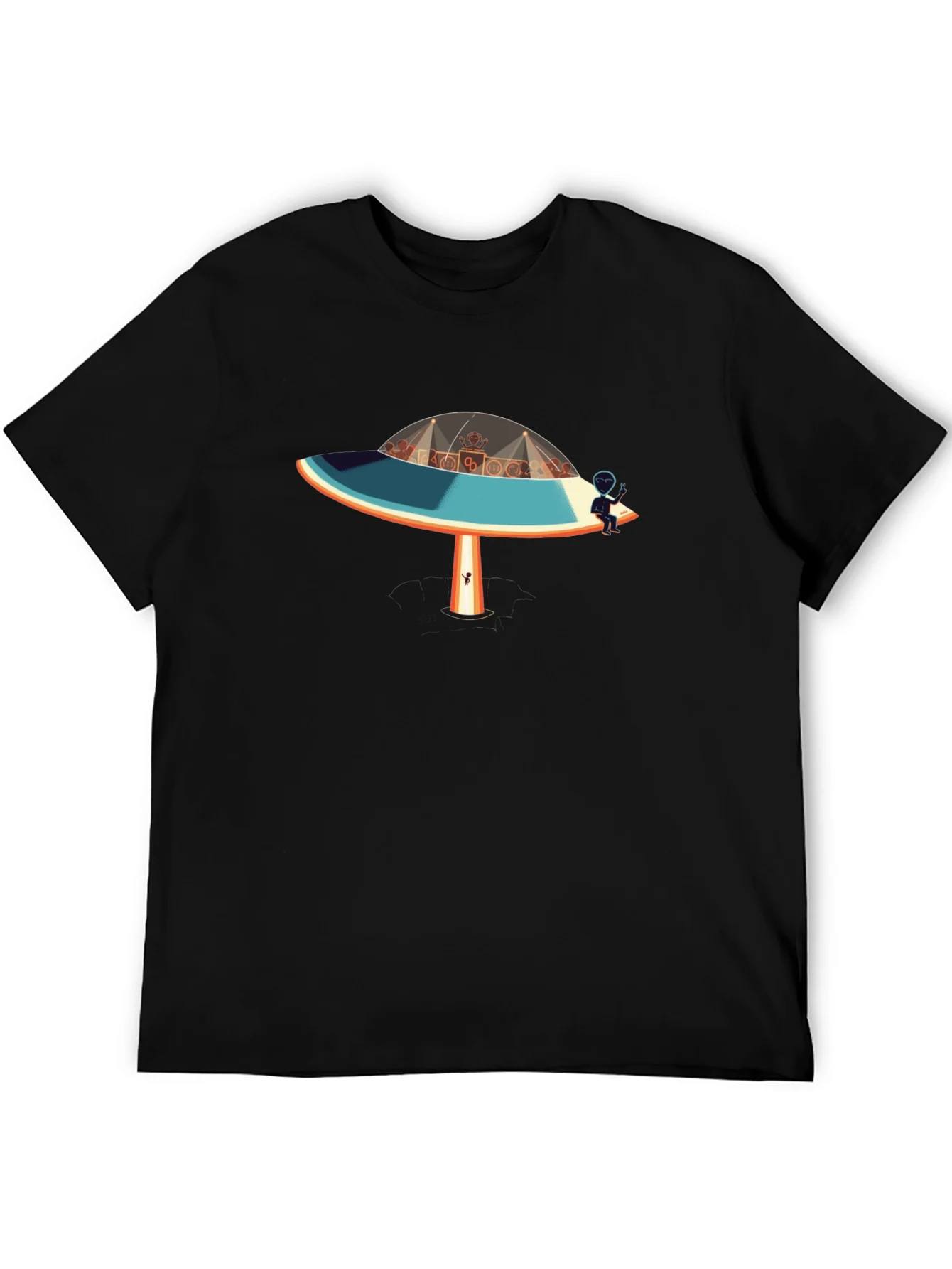 UFO Alien Party Black T-Shirt