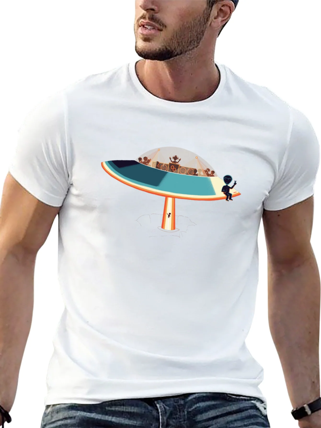 UFO Alien Party Black T-Shirt