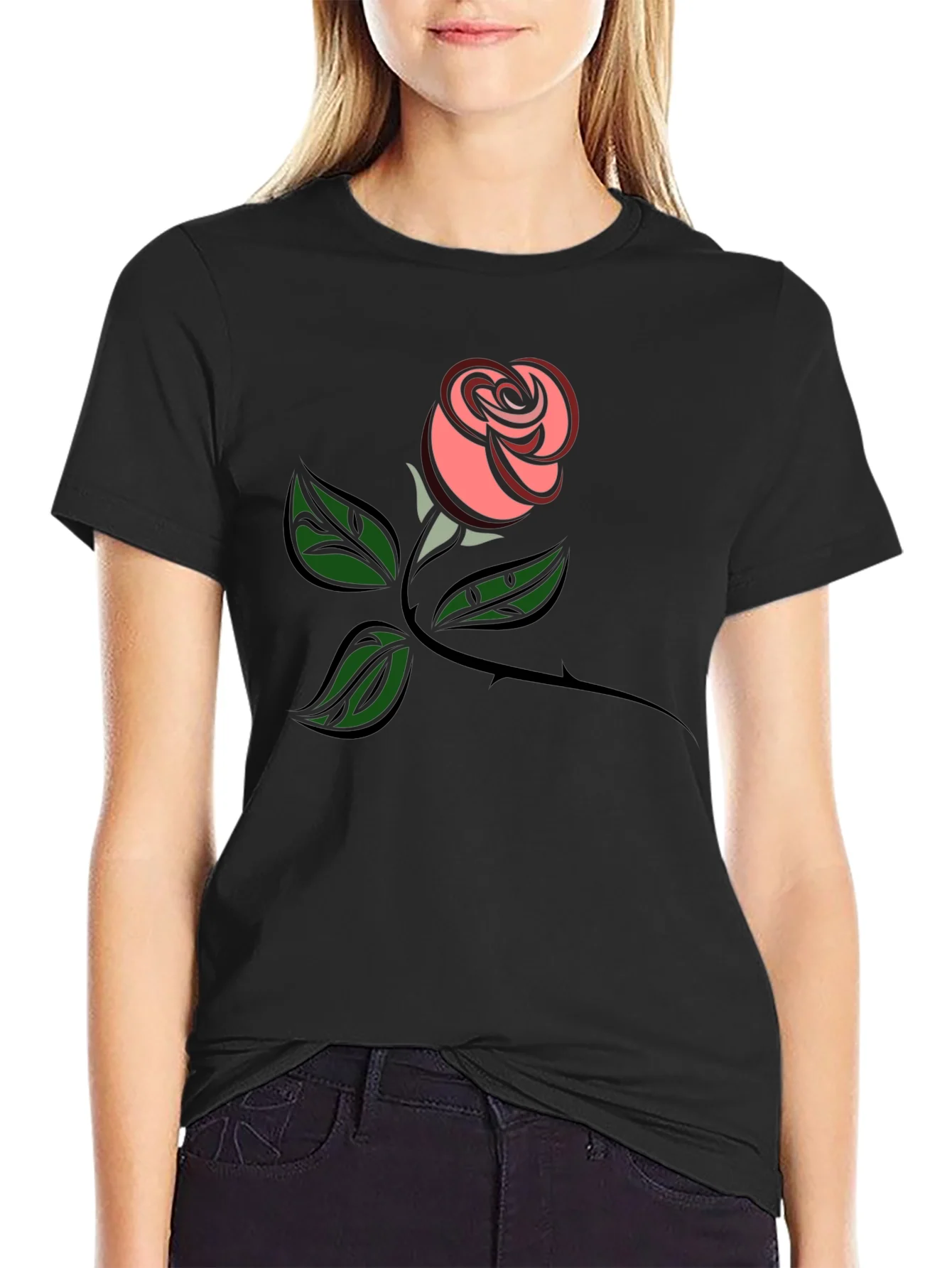 Rose Graphic Tee - Black Cotton Comfort