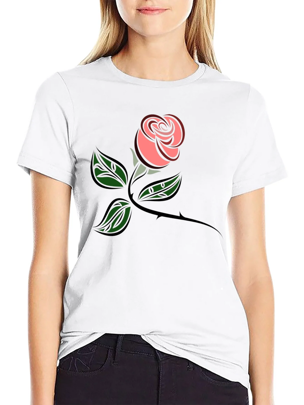 Rose Graphic Tee - Black Cotton Comfort