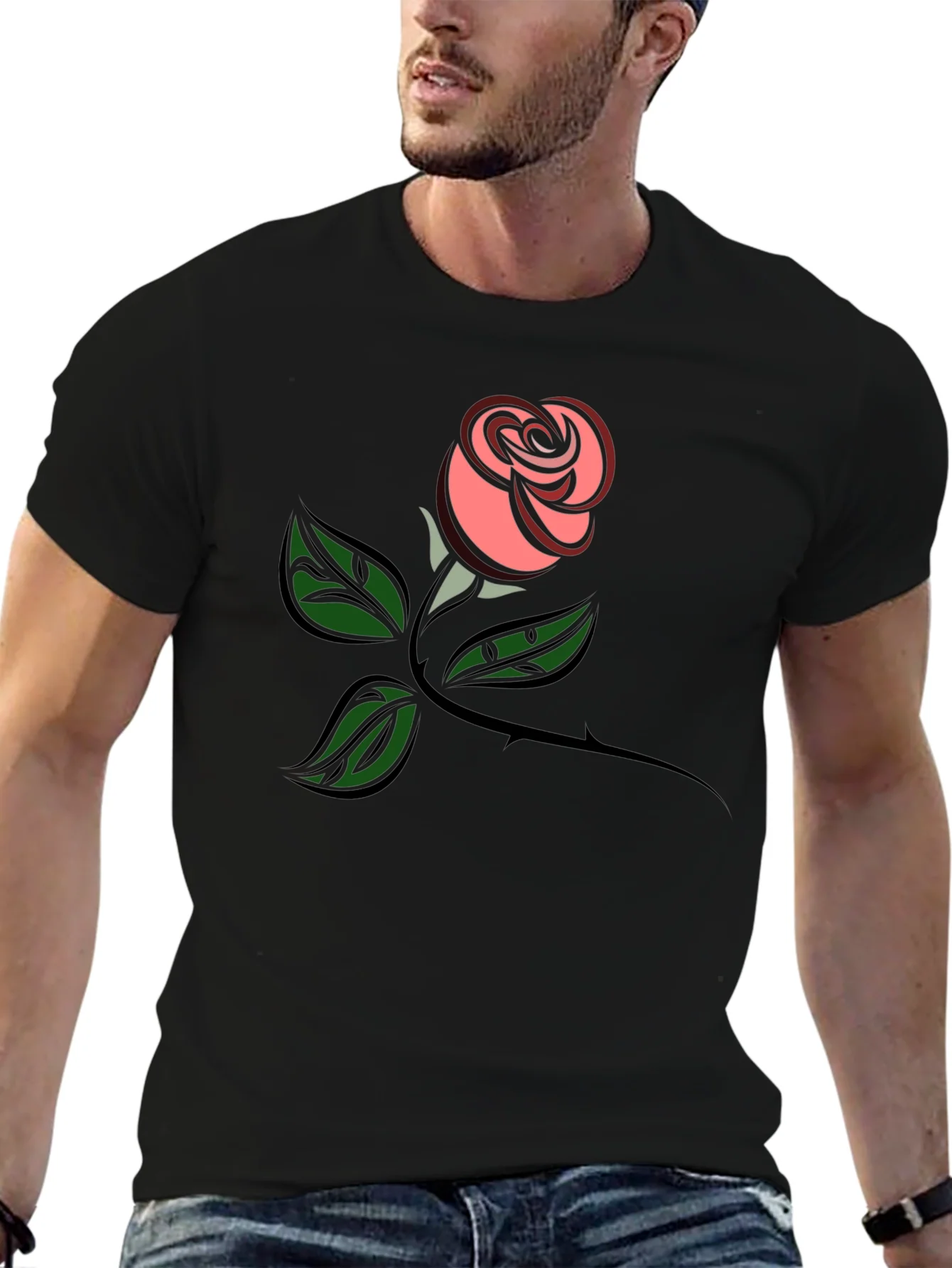 Rose Graphic Tee - Black Cotton Comfort