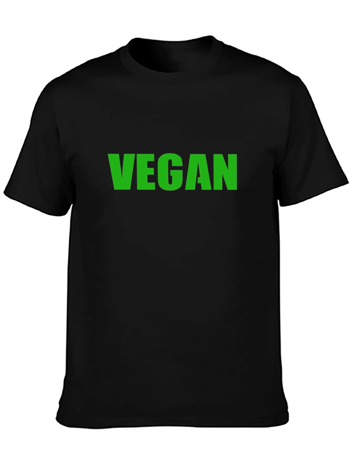 Vegan T-Shirt - Black Crew Neck - Bold Green Print