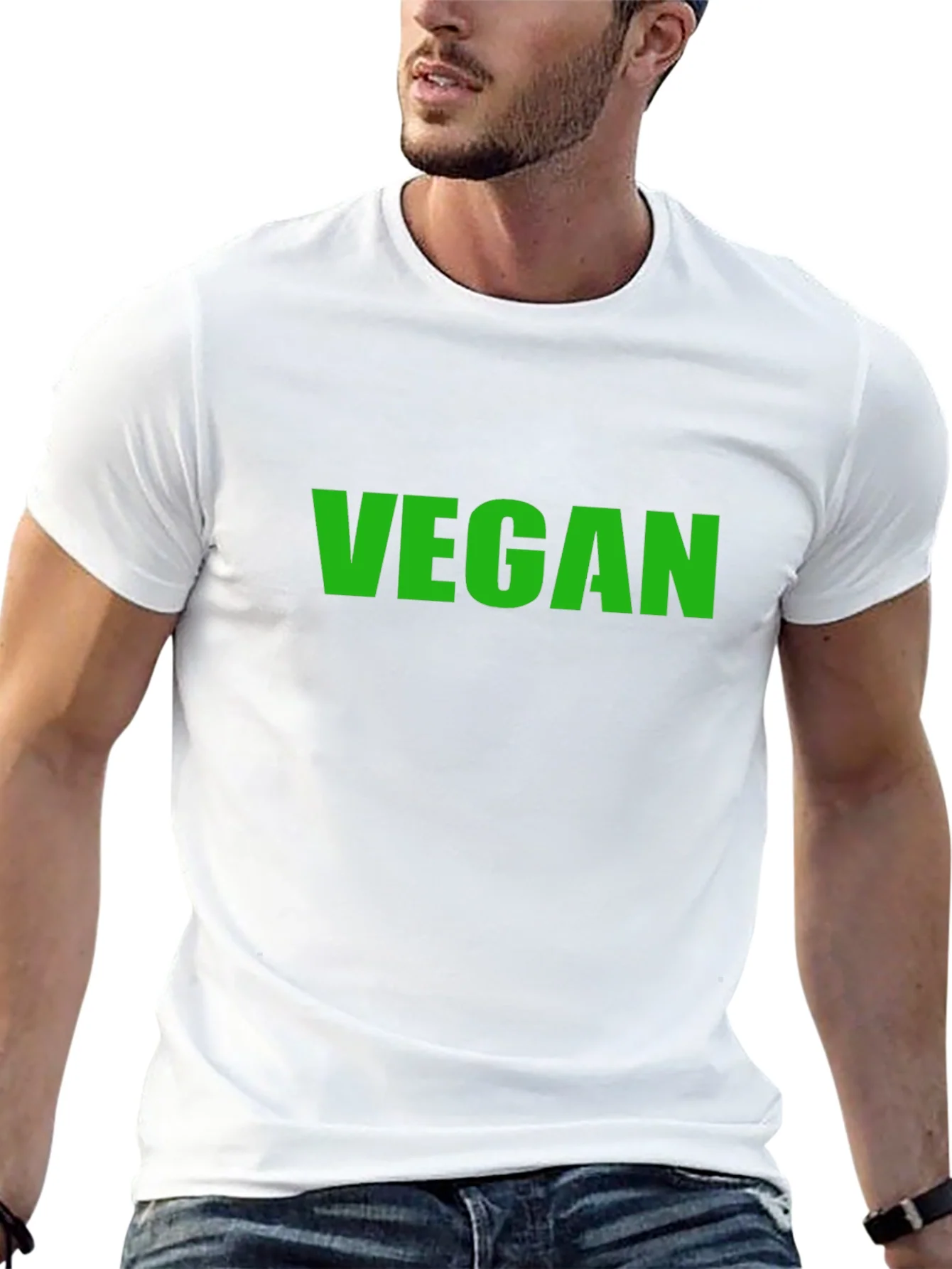 Vegan T-Shirt - Black Crew Neck - Bold Green Print