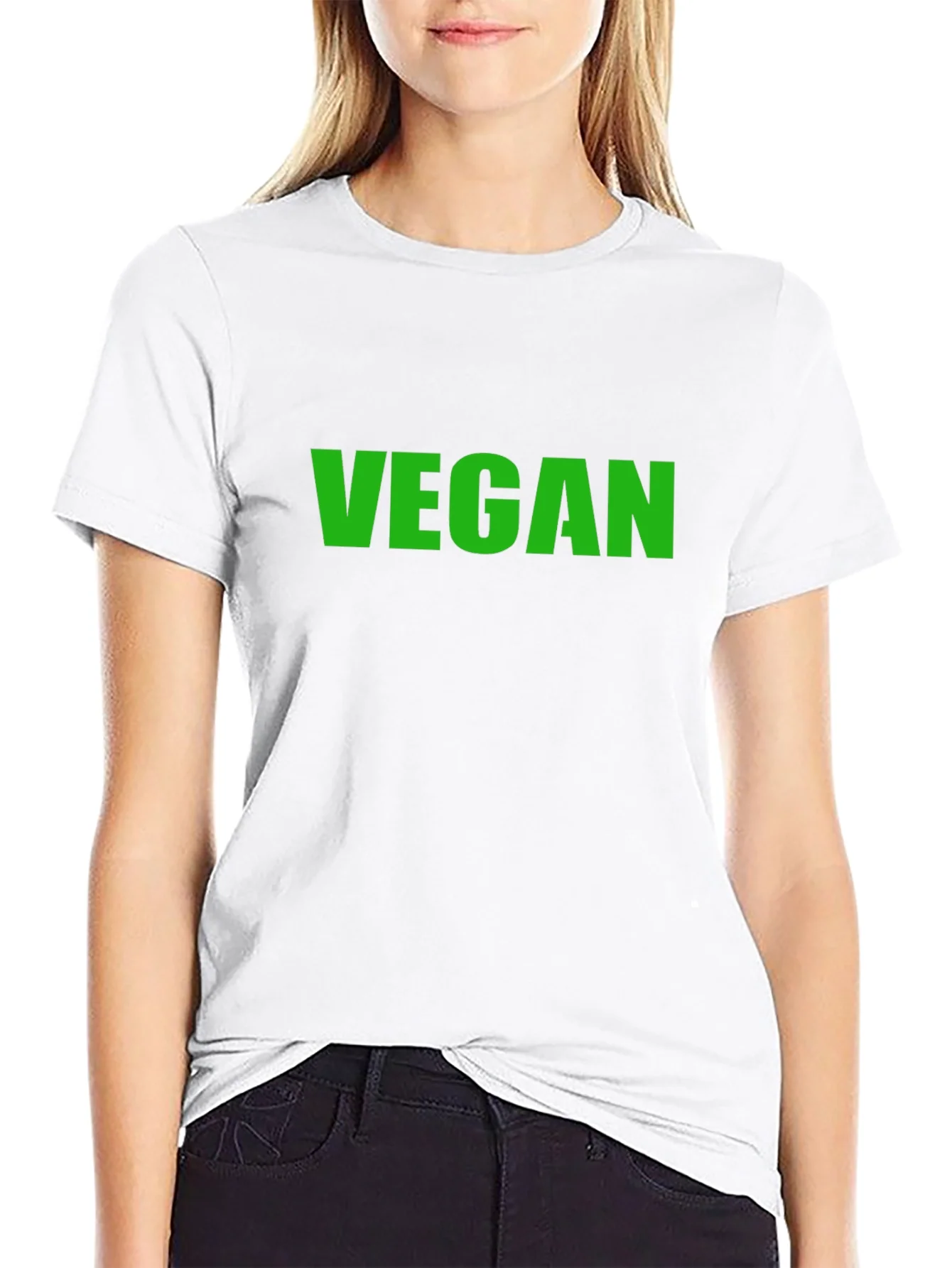Vegan T-Shirt - Black Crew Neck - Bold Green Print