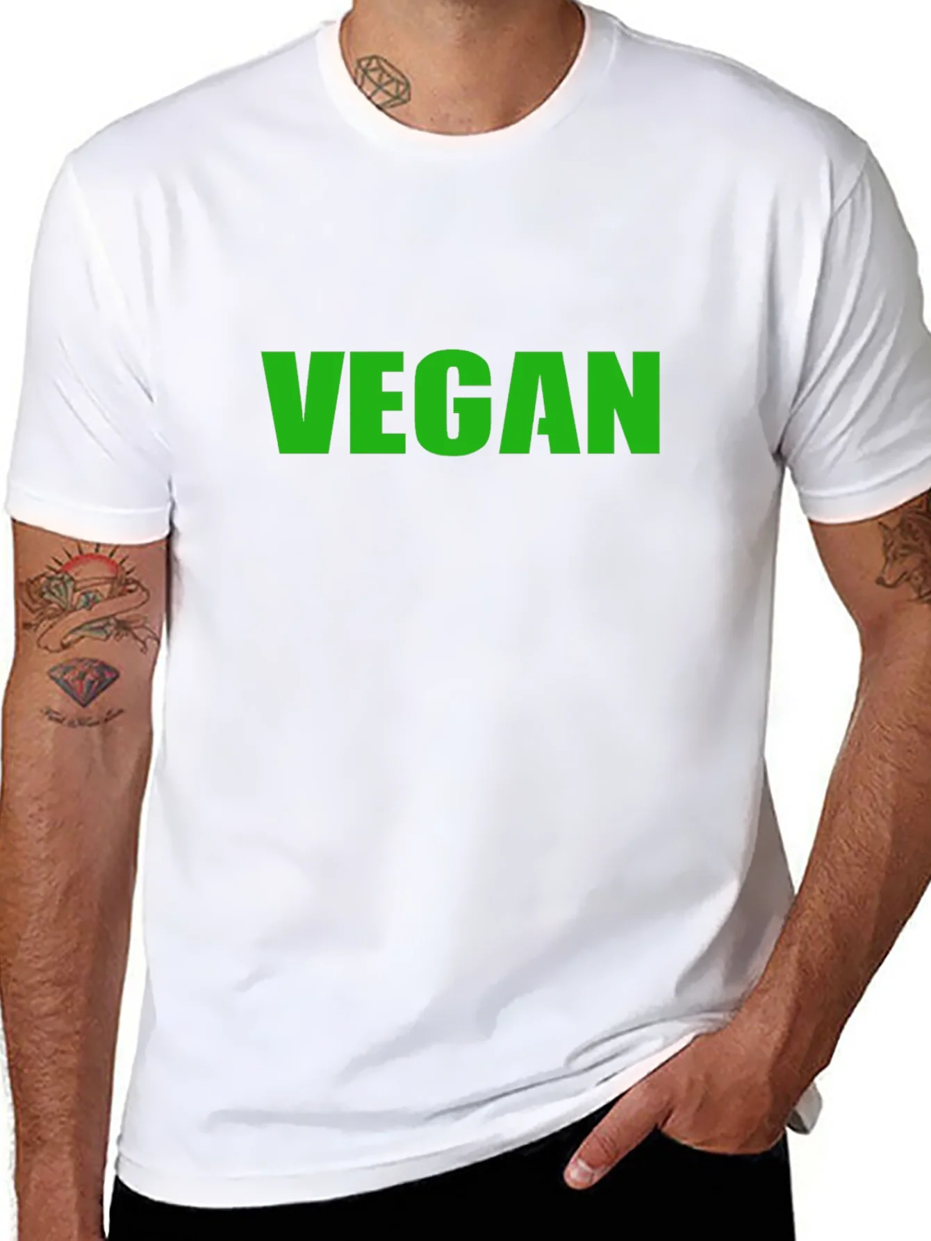 Vegan T-Shirt - Black Crew Neck - Bold Green Print