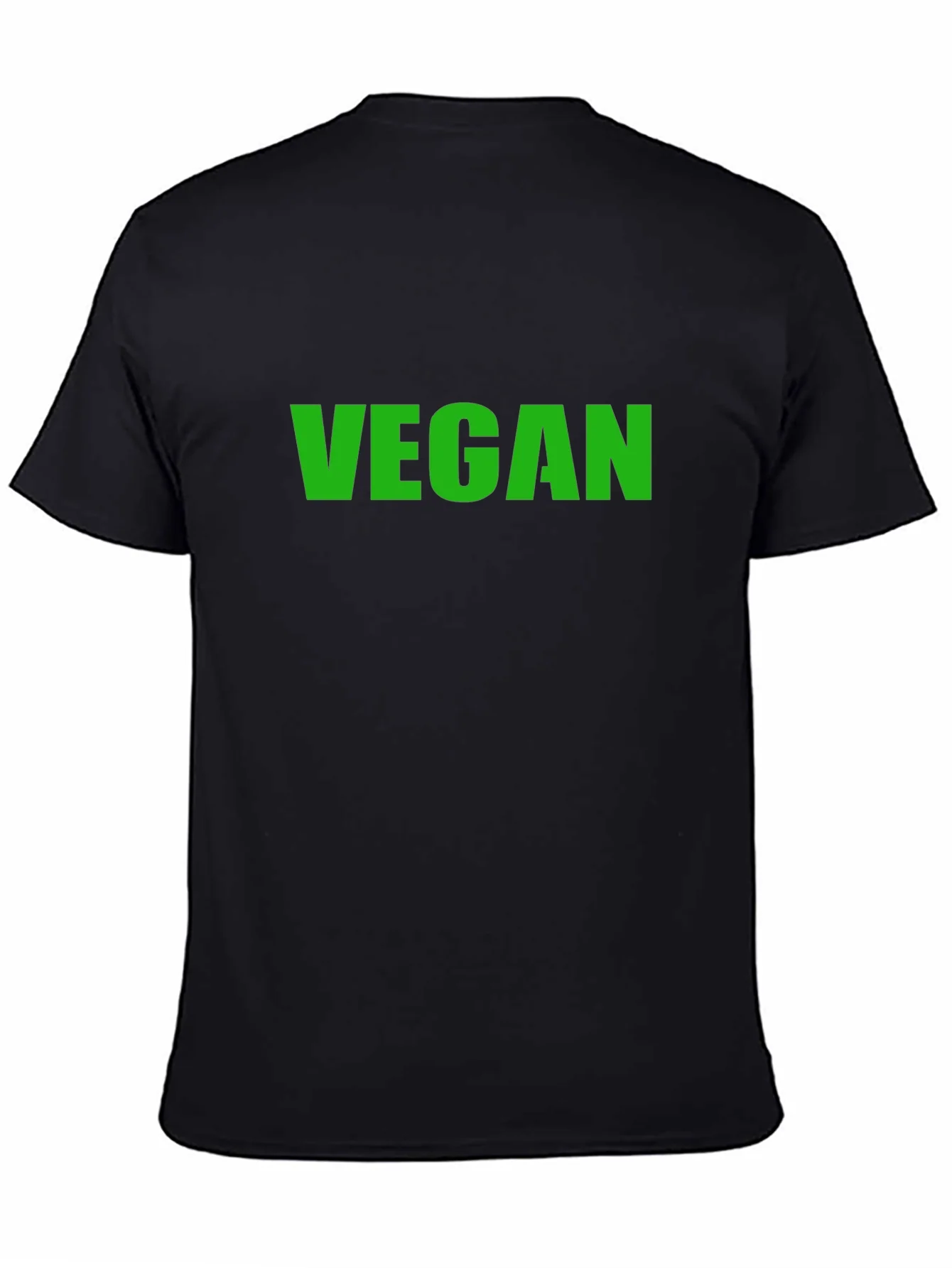 Vegan T-Shirt - Black Crew Neck - Bold Green Print