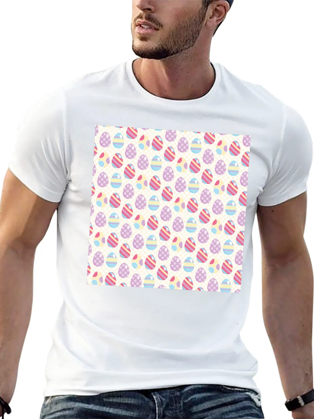 Easter Egg Pattern Graphic Tee - Stylish & Festive