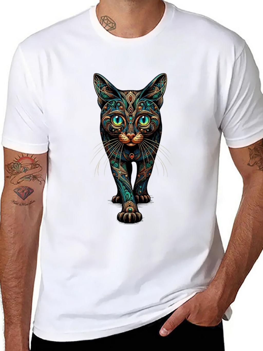 Mystic Cat Graphic Print Black T-Shirt