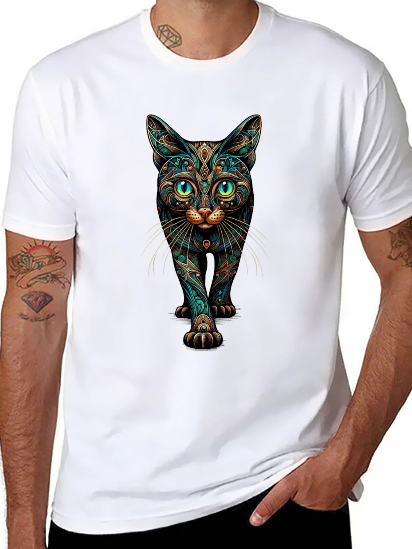Mystic Cat Graphic Print Black T-Shirt
