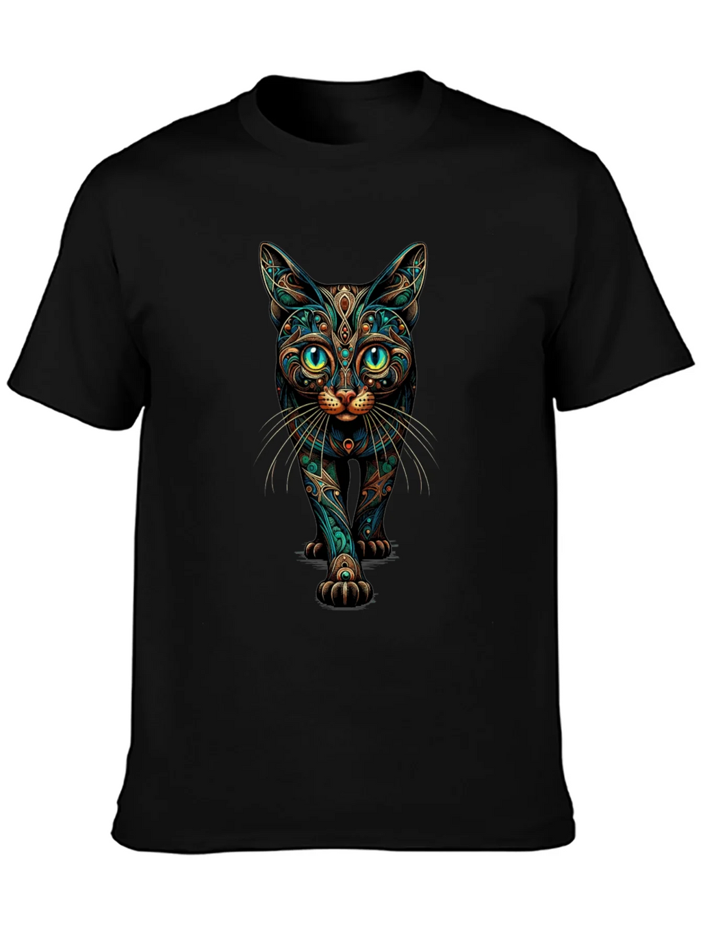 Mystic Cat Graphic Print Black T-Shirt