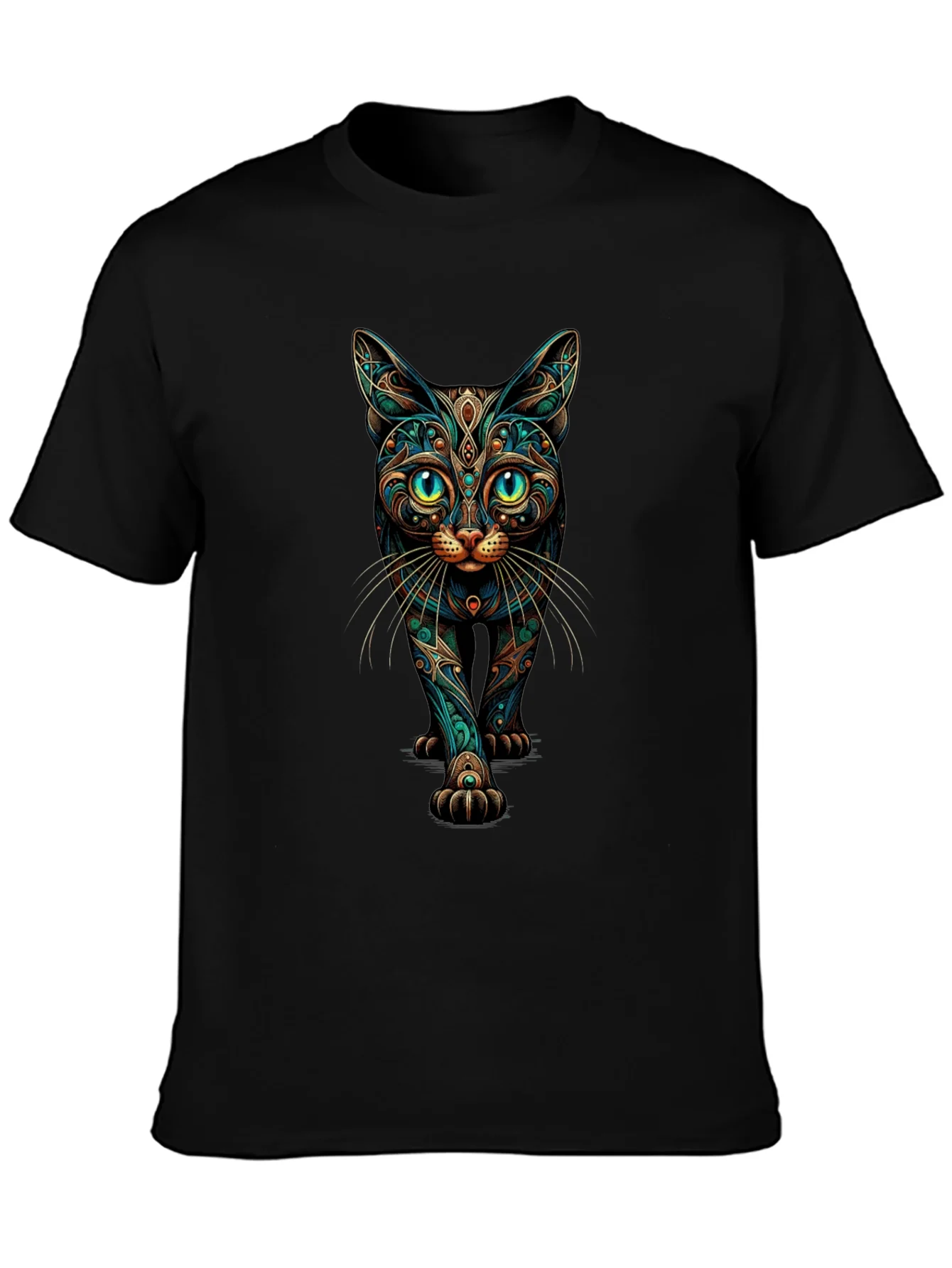 Mystic Cat Graphic Print Black T-Shirt