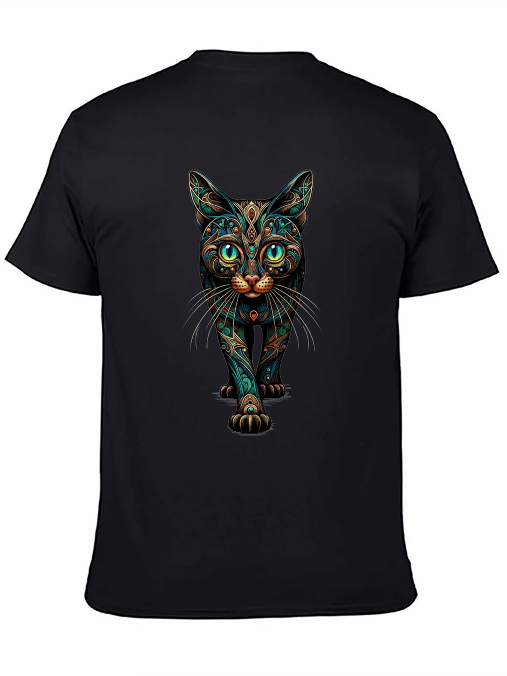 Mystic Cat Graphic Print Black T-Shirt