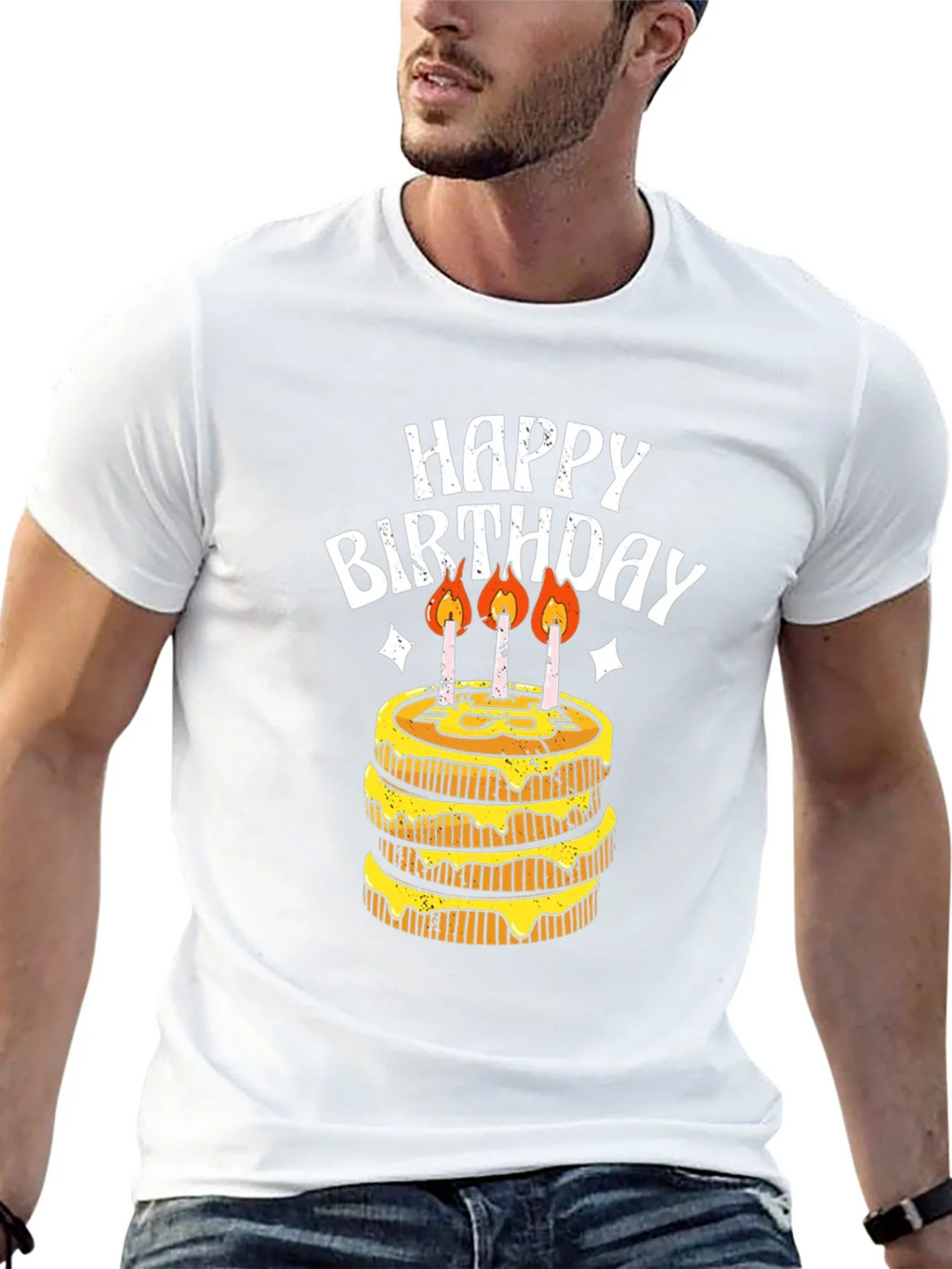 Happy Birthday Cake Graphic Tee - Black Cotton
