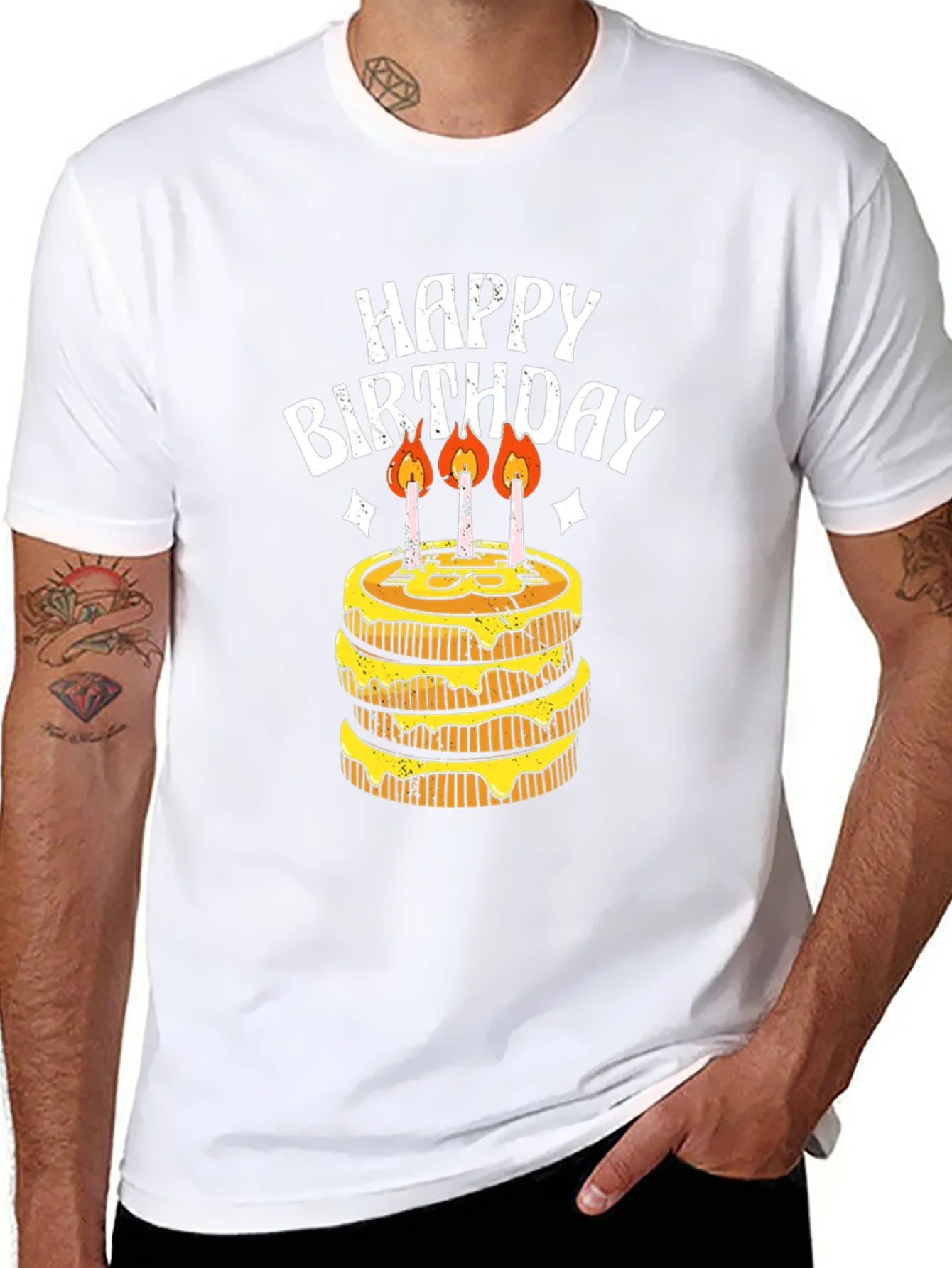 Happy Birthday Cake Graphic Tee - Black Cotton
