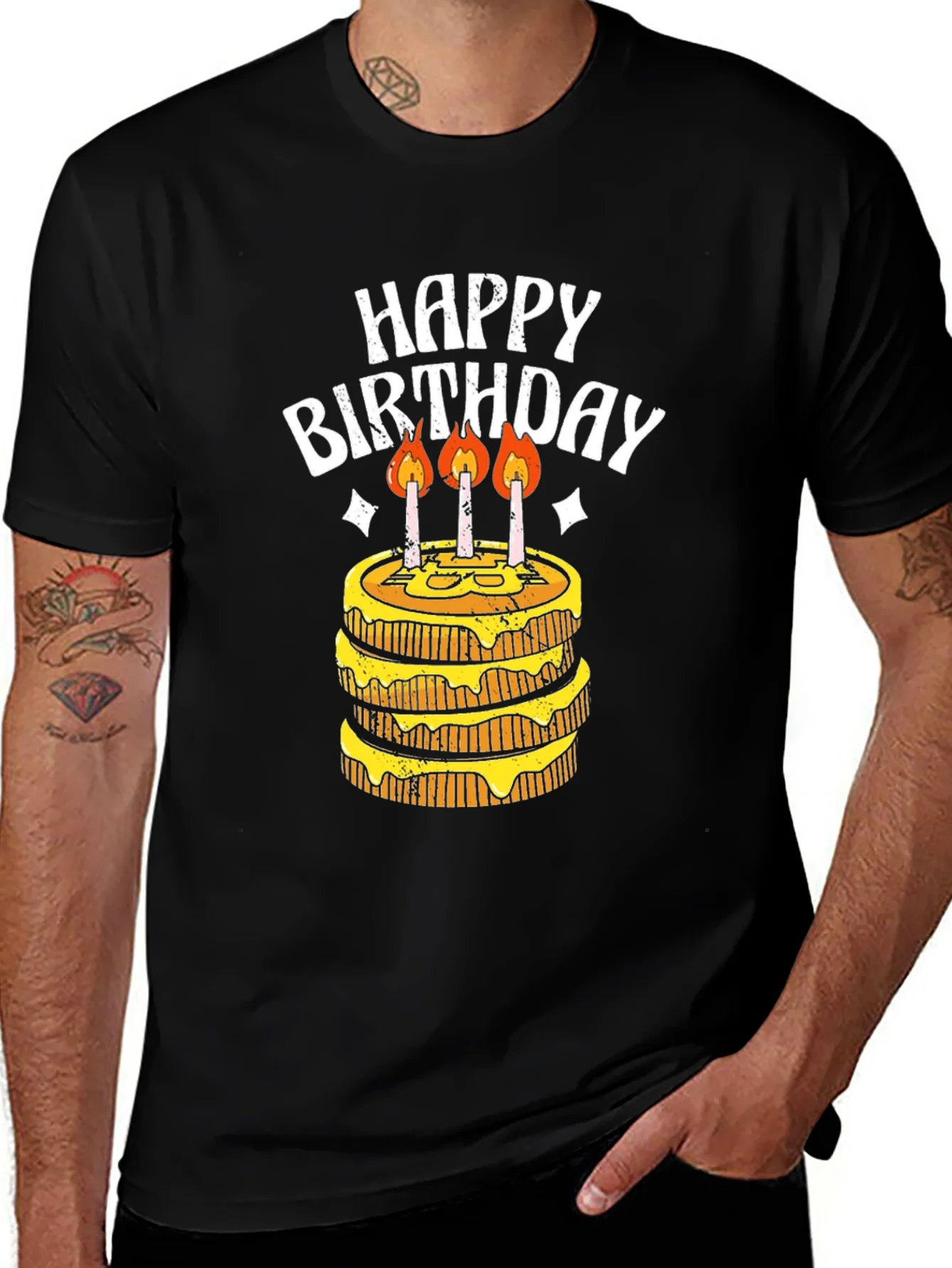 Happy Birthday Cake Graphic Tee - Black Cotton
