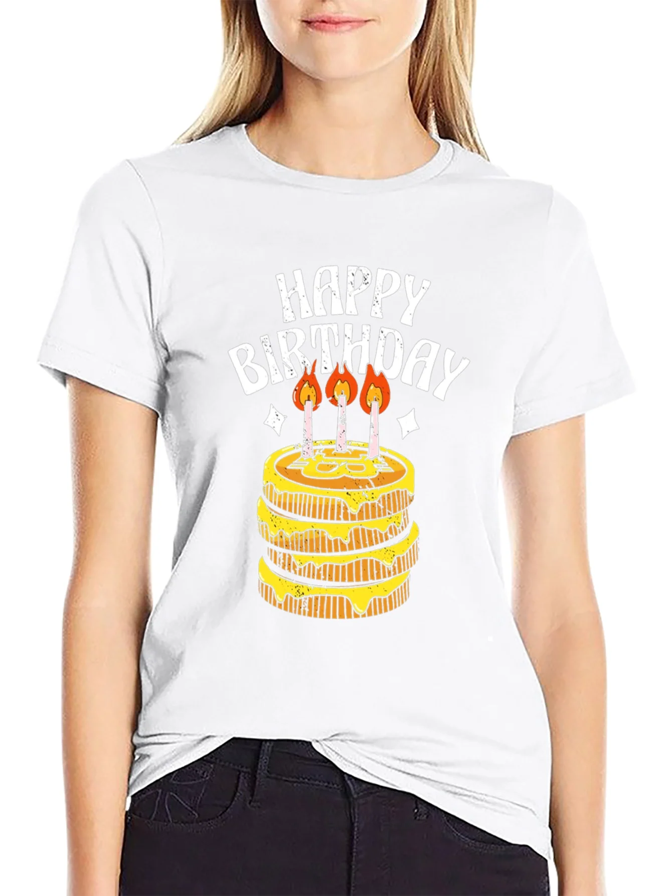 Happy Birthday Cake Graphic Tee - Black Cotton