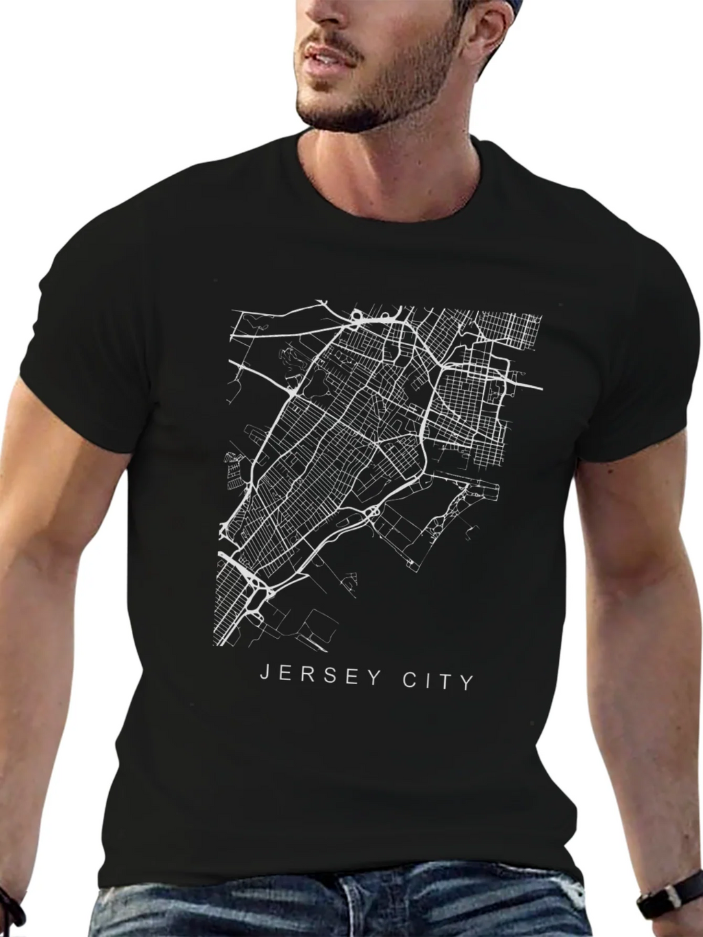 Jersey City Map Black T-Shirt