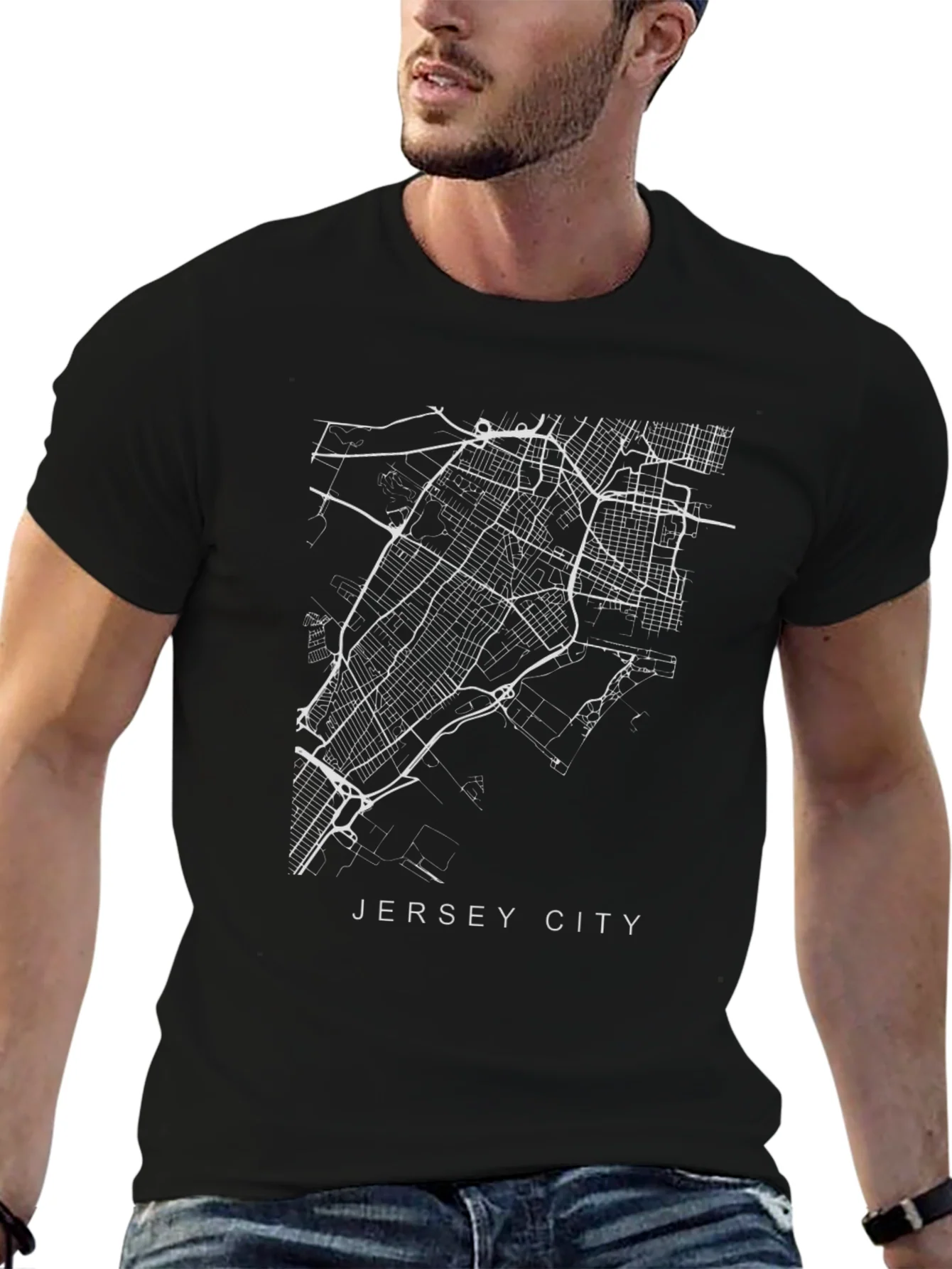 Jersey City Map Black T-Shirt