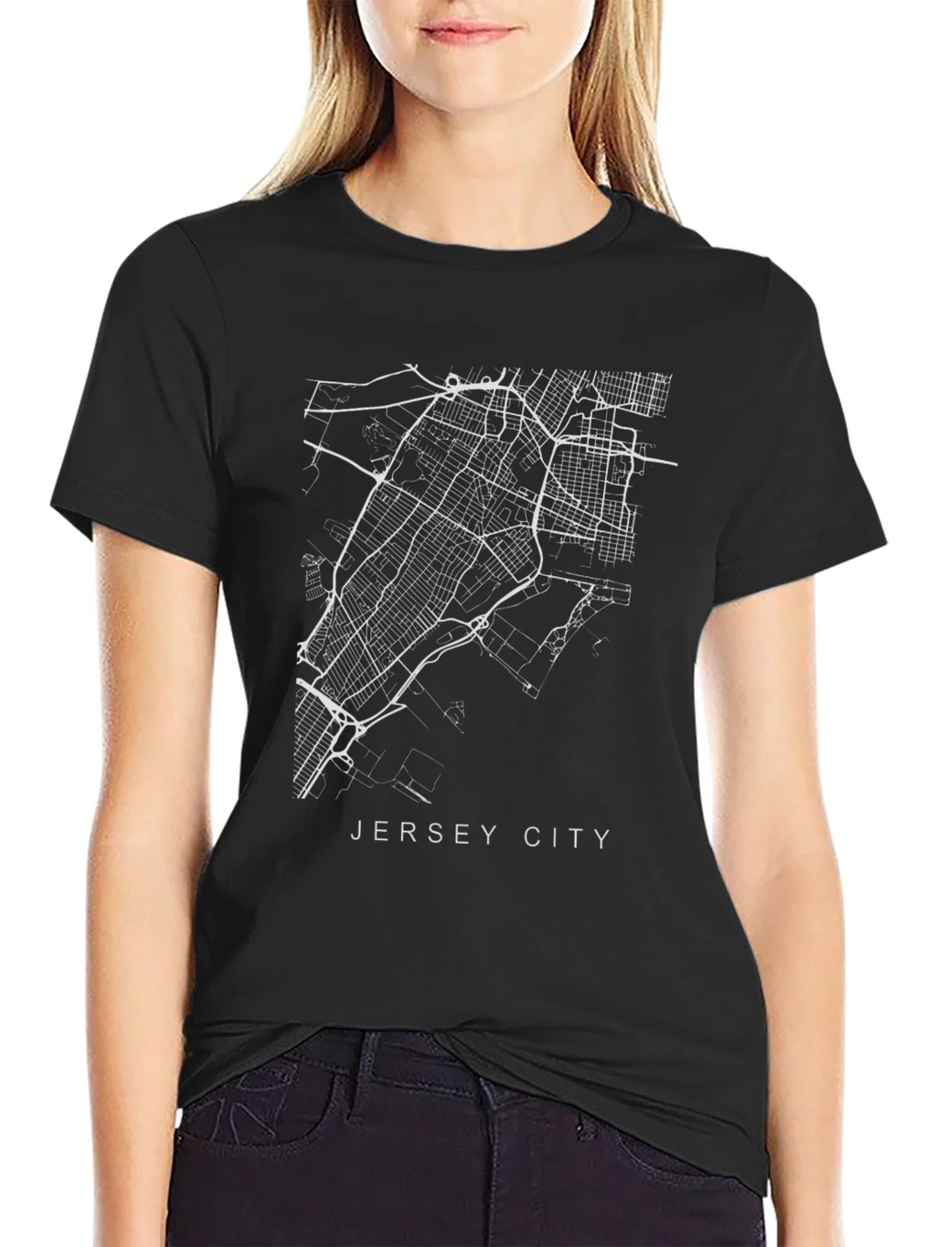 Jersey City Map Black T-Shirt